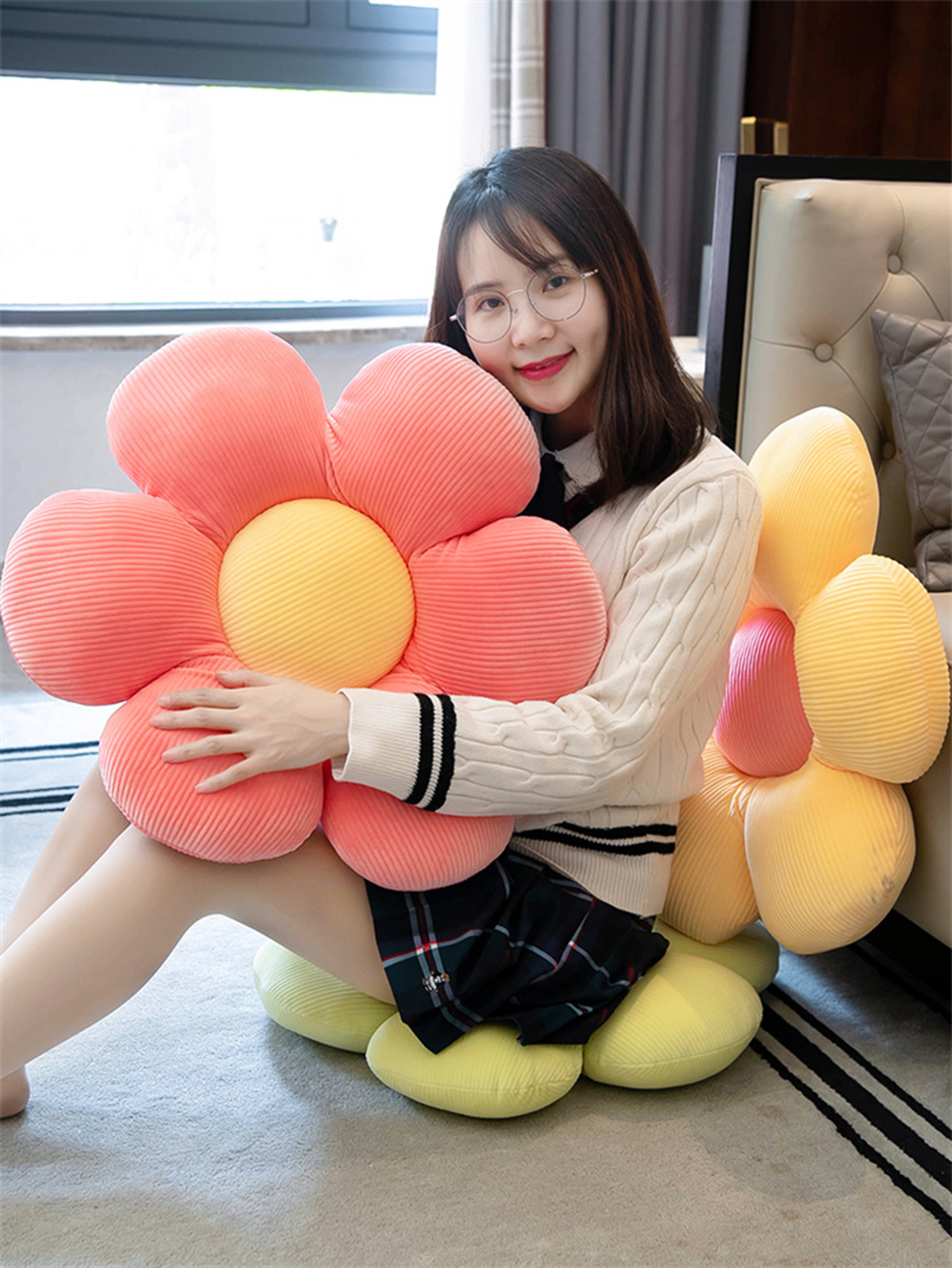 SixPetal Flower Cushion Soft Round Decorative Seat Pillow For Bedroom 2