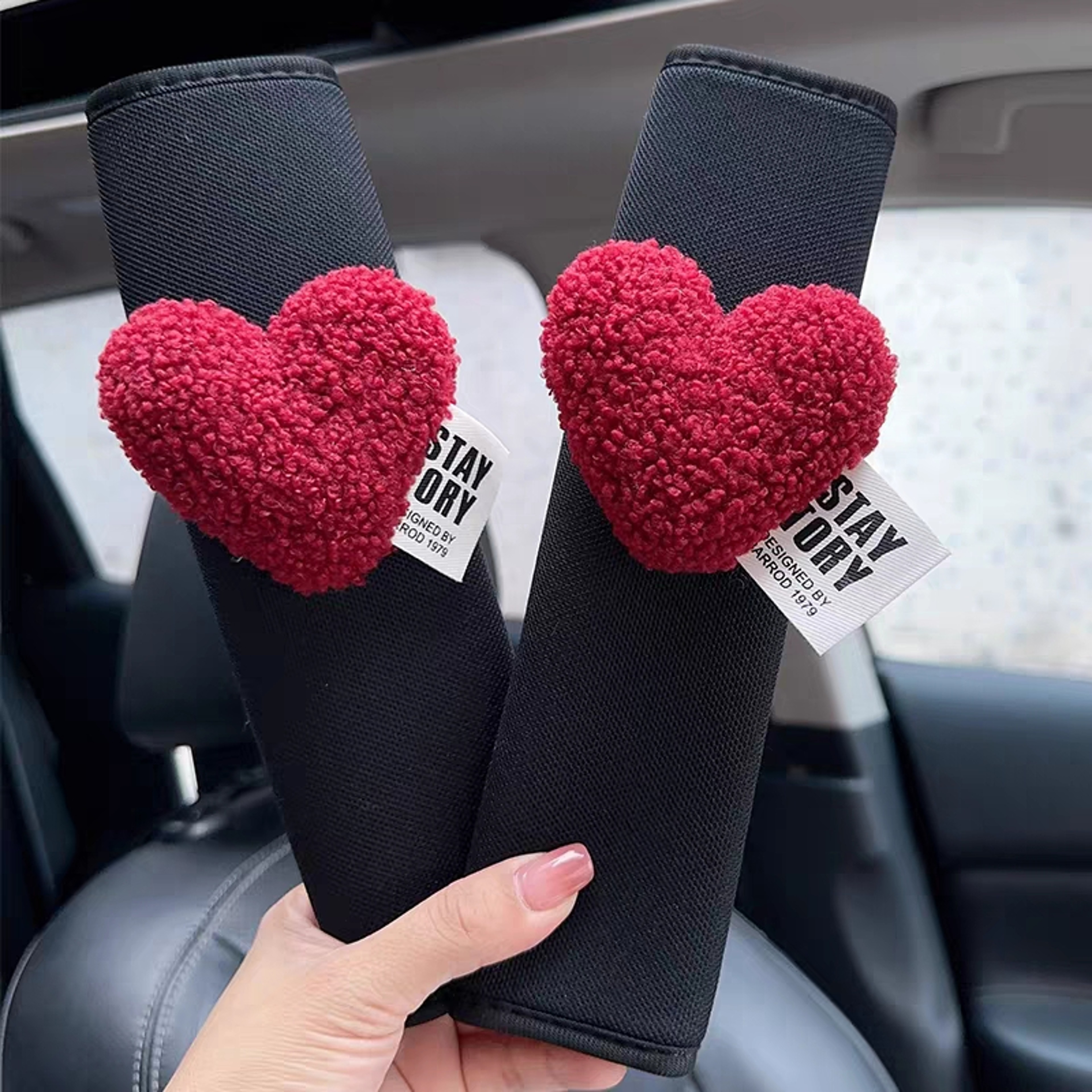 Red Heart Car Headrest Neck Support Pillow With Breathable Ice Silk Mesh 6
