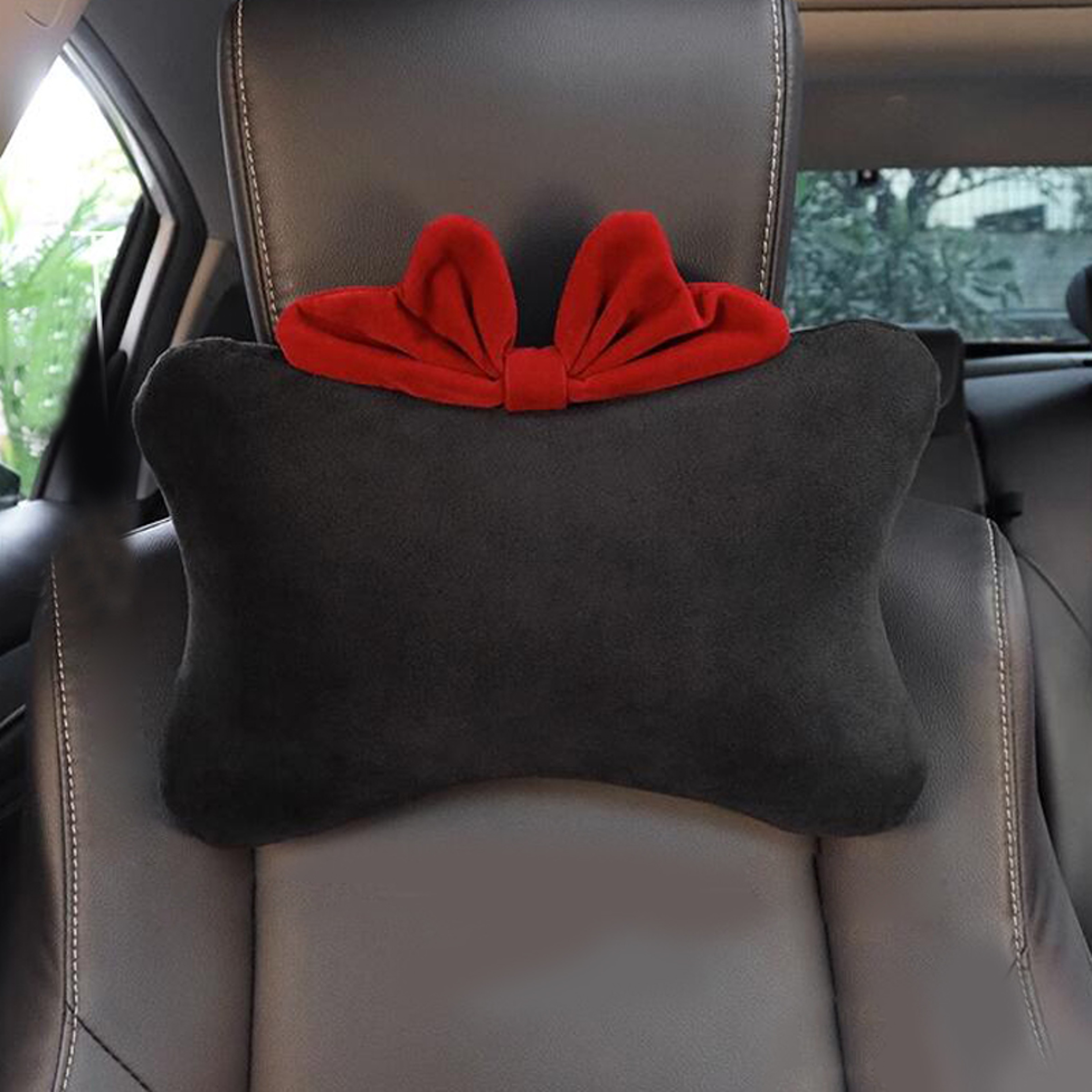 Cute Red Bow Car Neck Pillow With Plush Headrest Support And Car Accessories 7