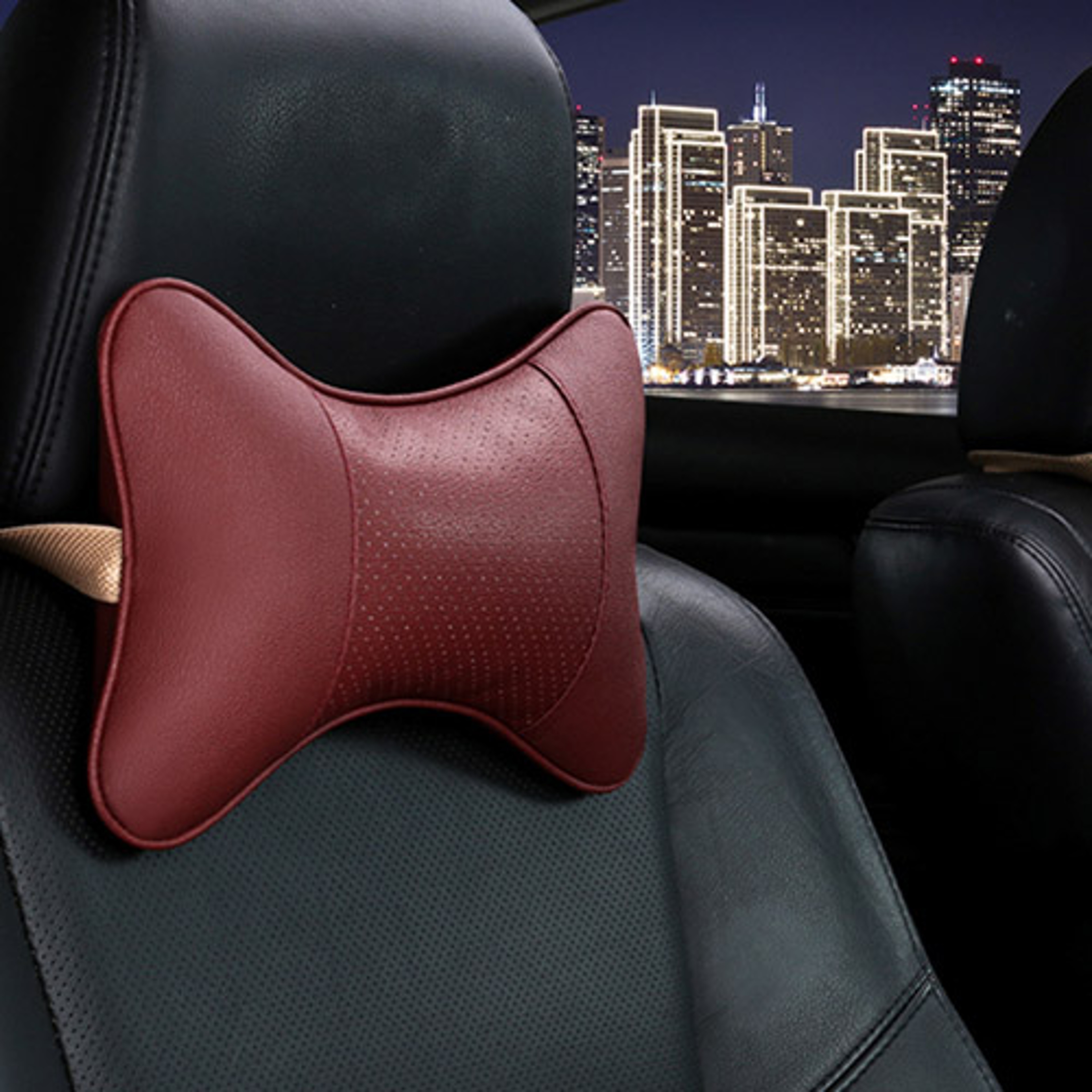 Car Neck Pillow with PU Leather Headrest Cushion and Universal Fit – view 7