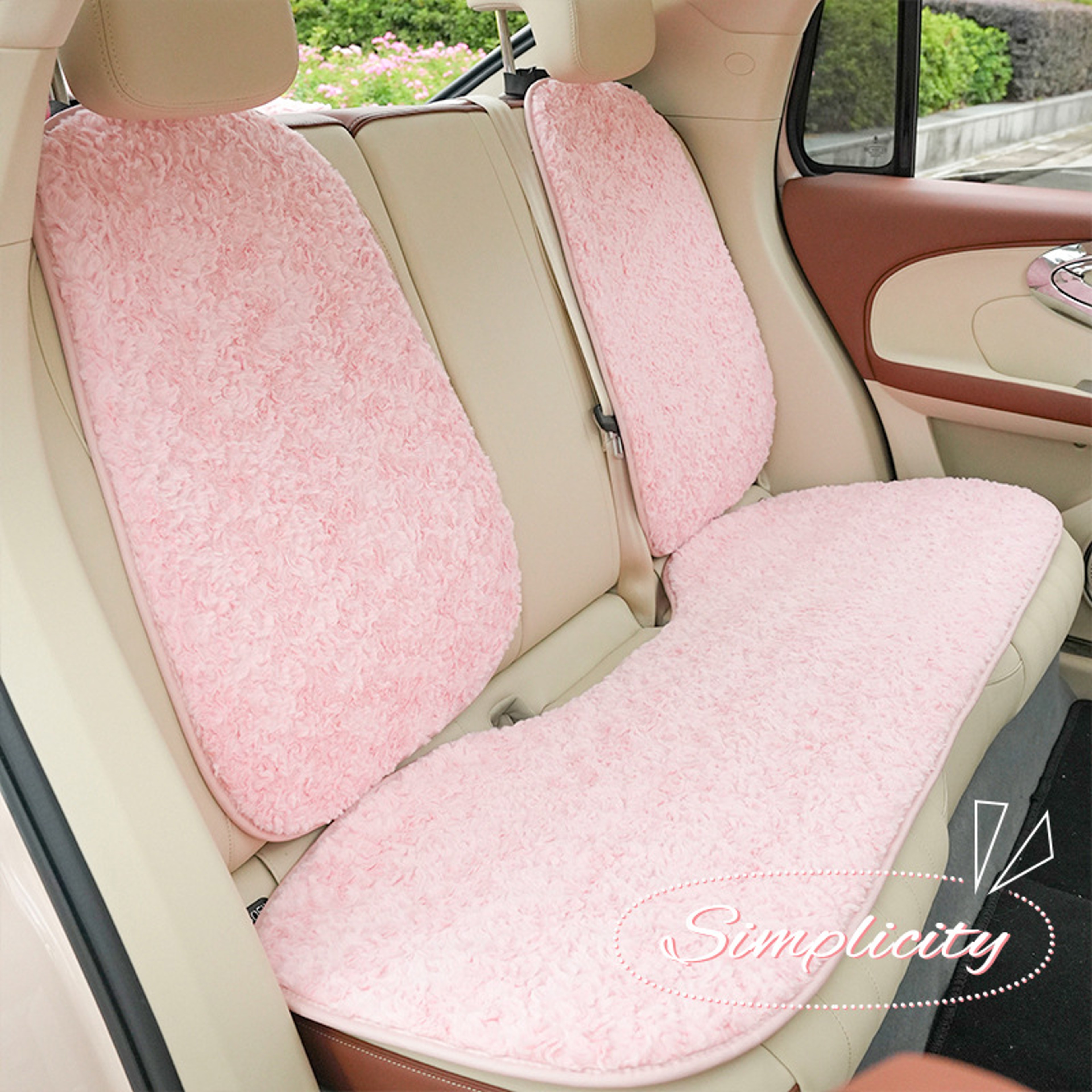 Rose Pink Plush Car Seat Cushion Set For Autumn And Winter 1