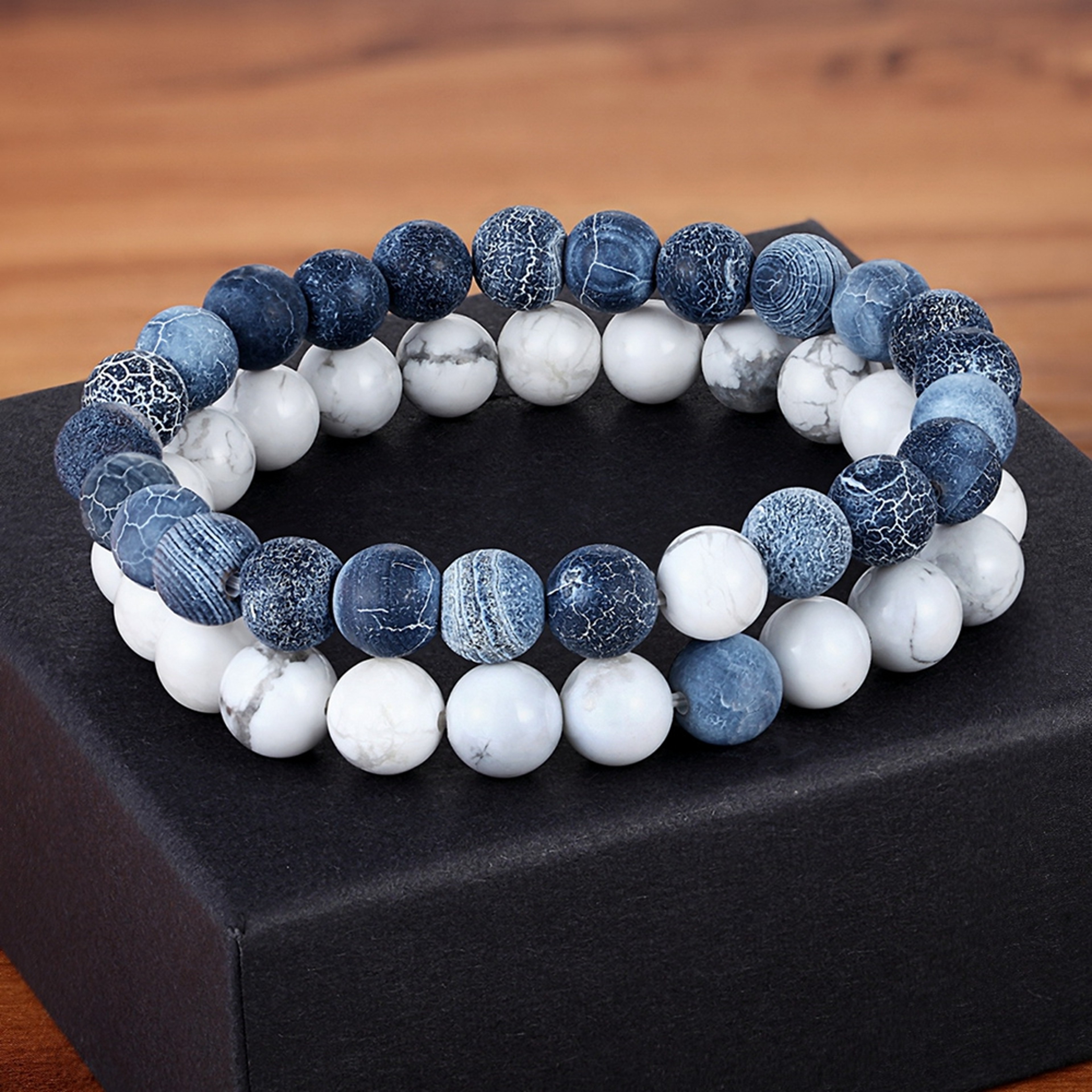 Natural Stone Couples Distance Bracelets 2Piece Matching Bead Set 5