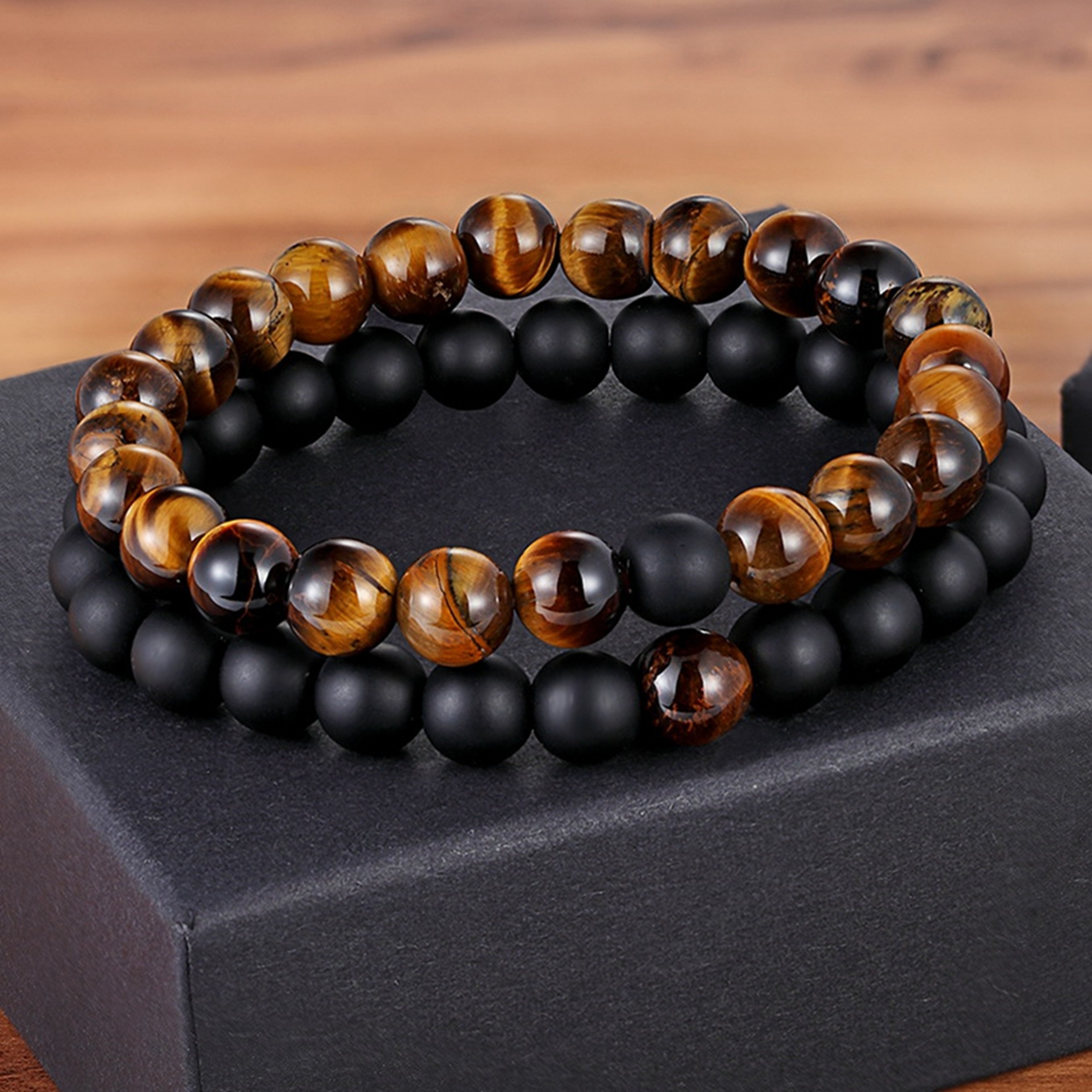 Natural Stone Couples Distance Bracelets 2Piece Matching Bead Set 6