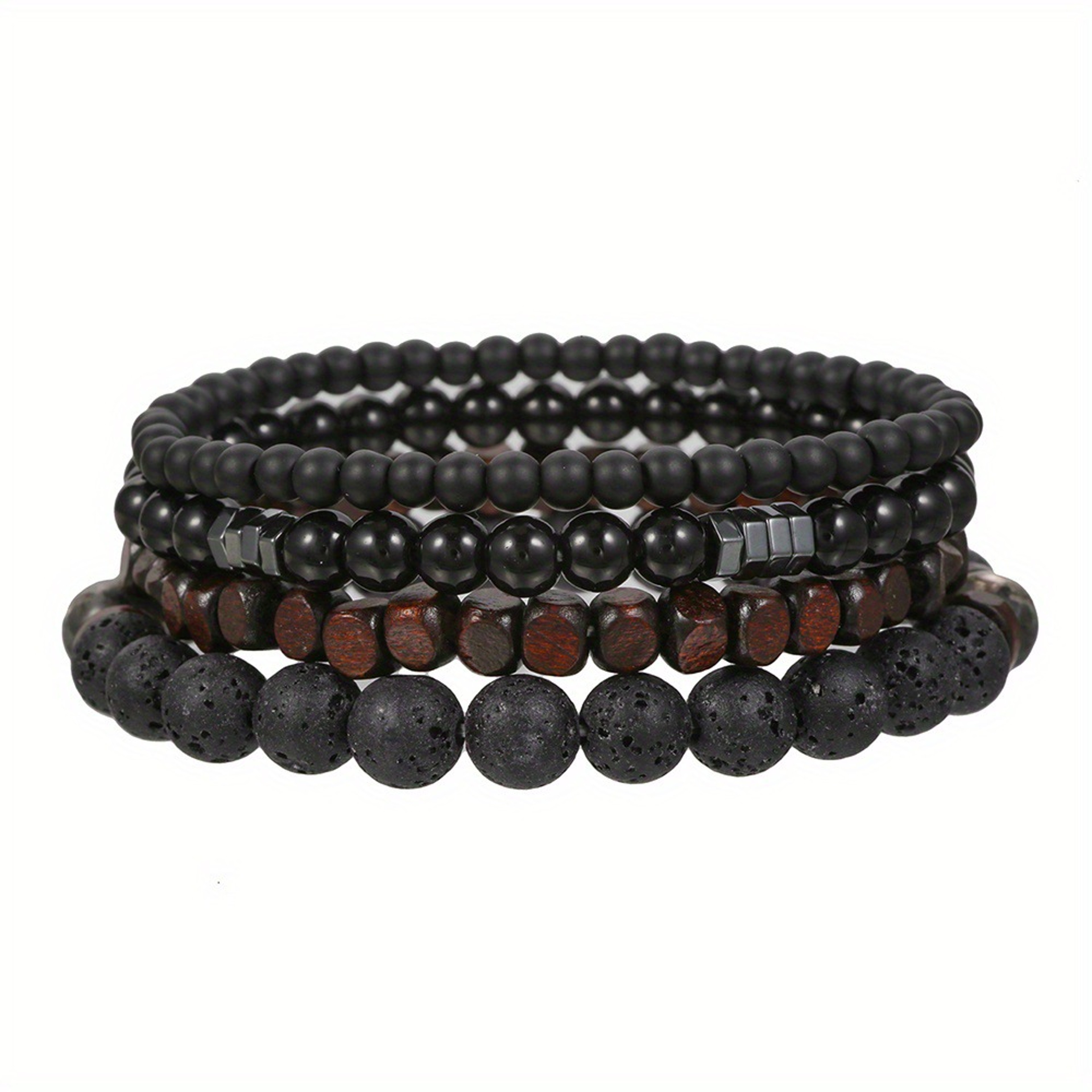 4-Piece Black Lava Rock Beaded Bracelet Set with Elastic Stretch Design – view 8