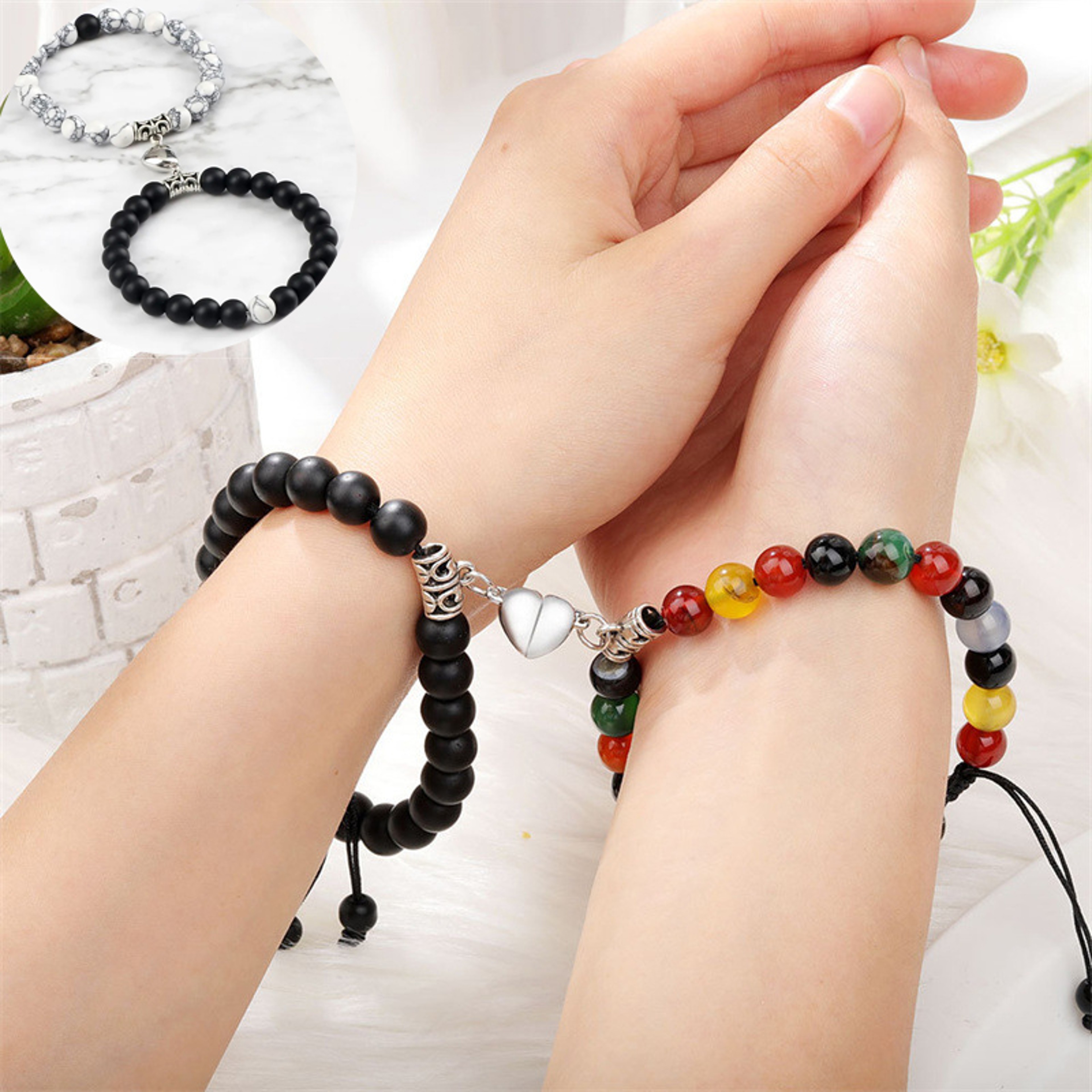 Natural Stone Heart Magnet Couple Bracelets For Lovers And Friends 2
