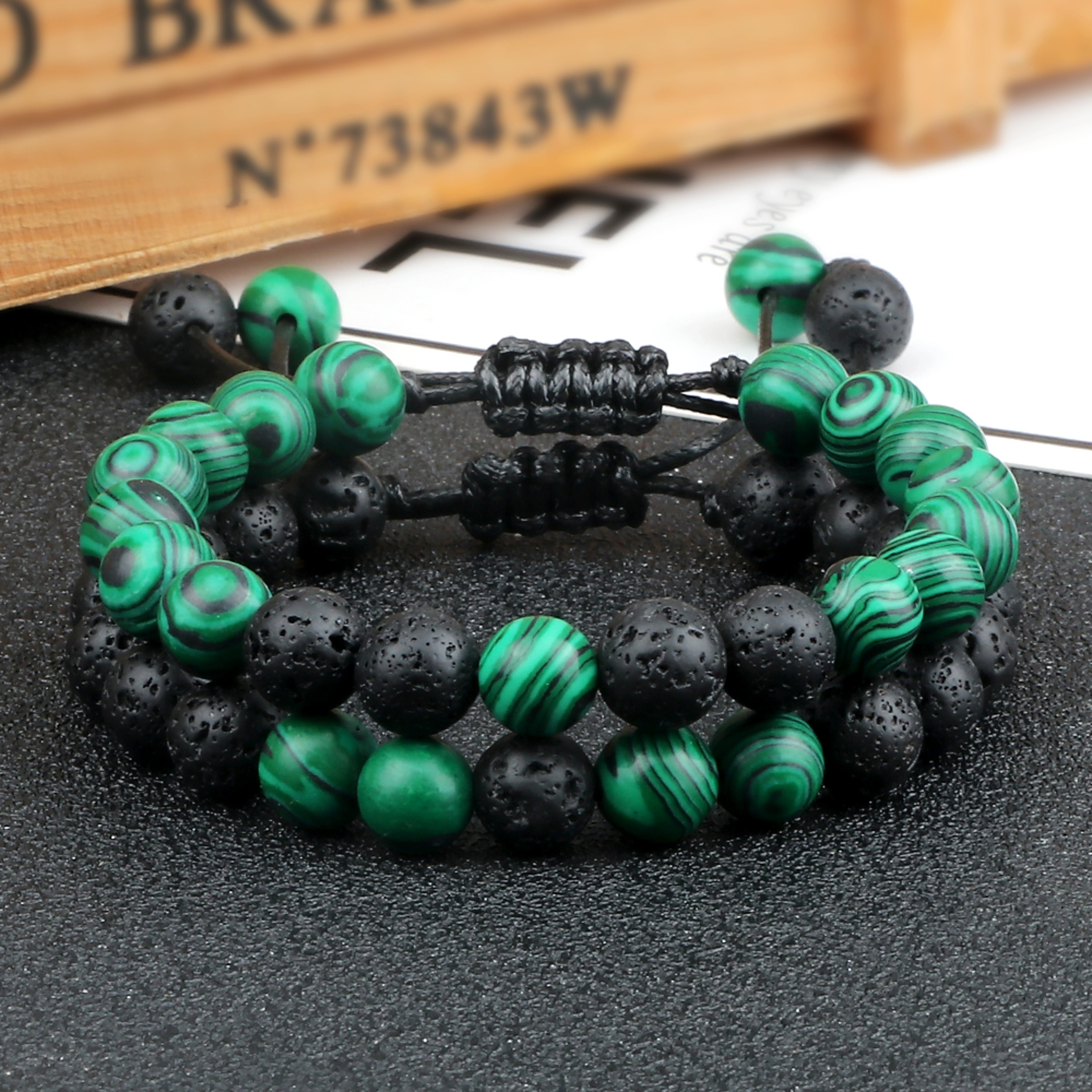 8mm Black Lava Bead Bracelet With Tiger Eye Stones And Adjustable Braided Rope 3