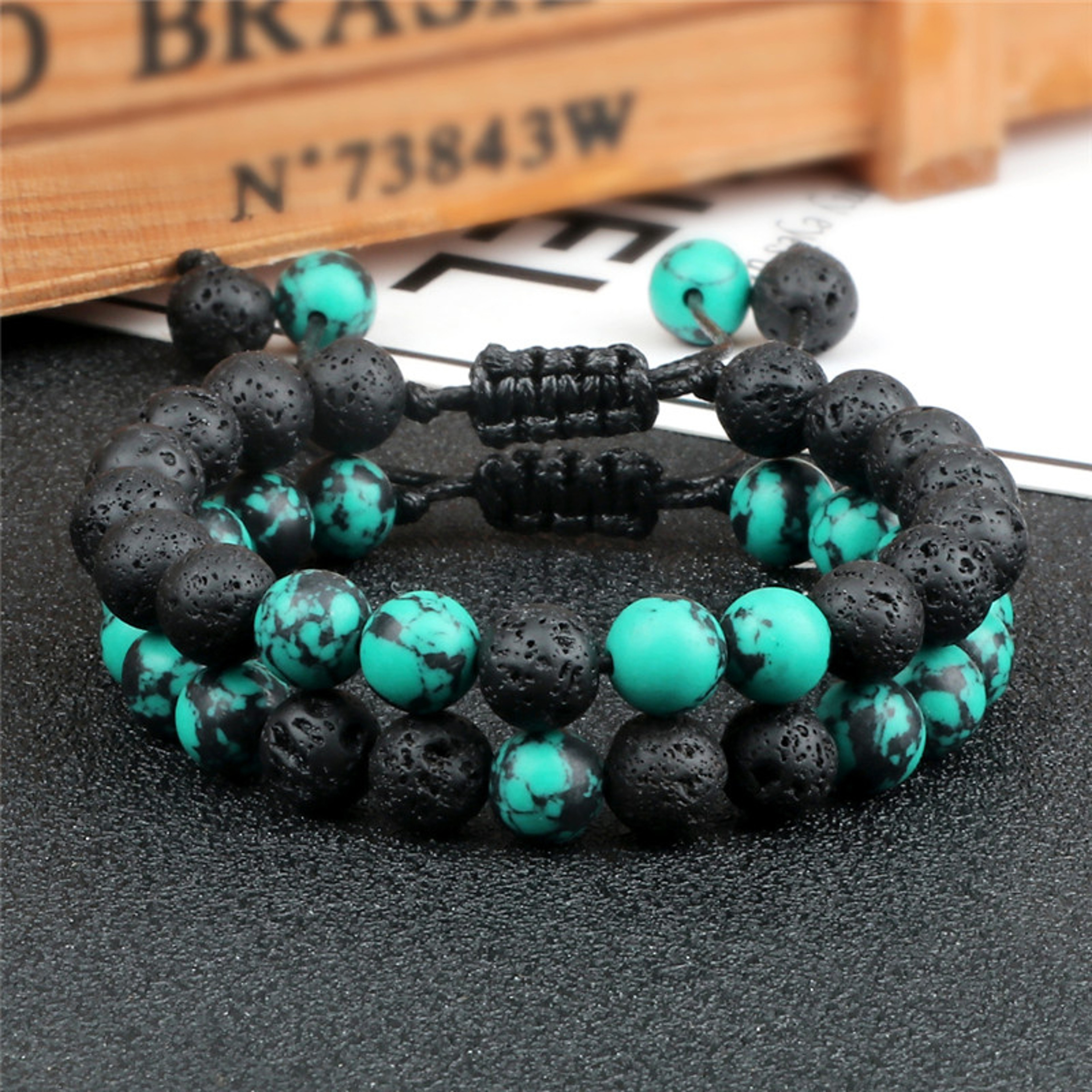 8mm Black Lava Bead Bracelet With Tiger Eye Stones And Adjustable Braided Rope 1