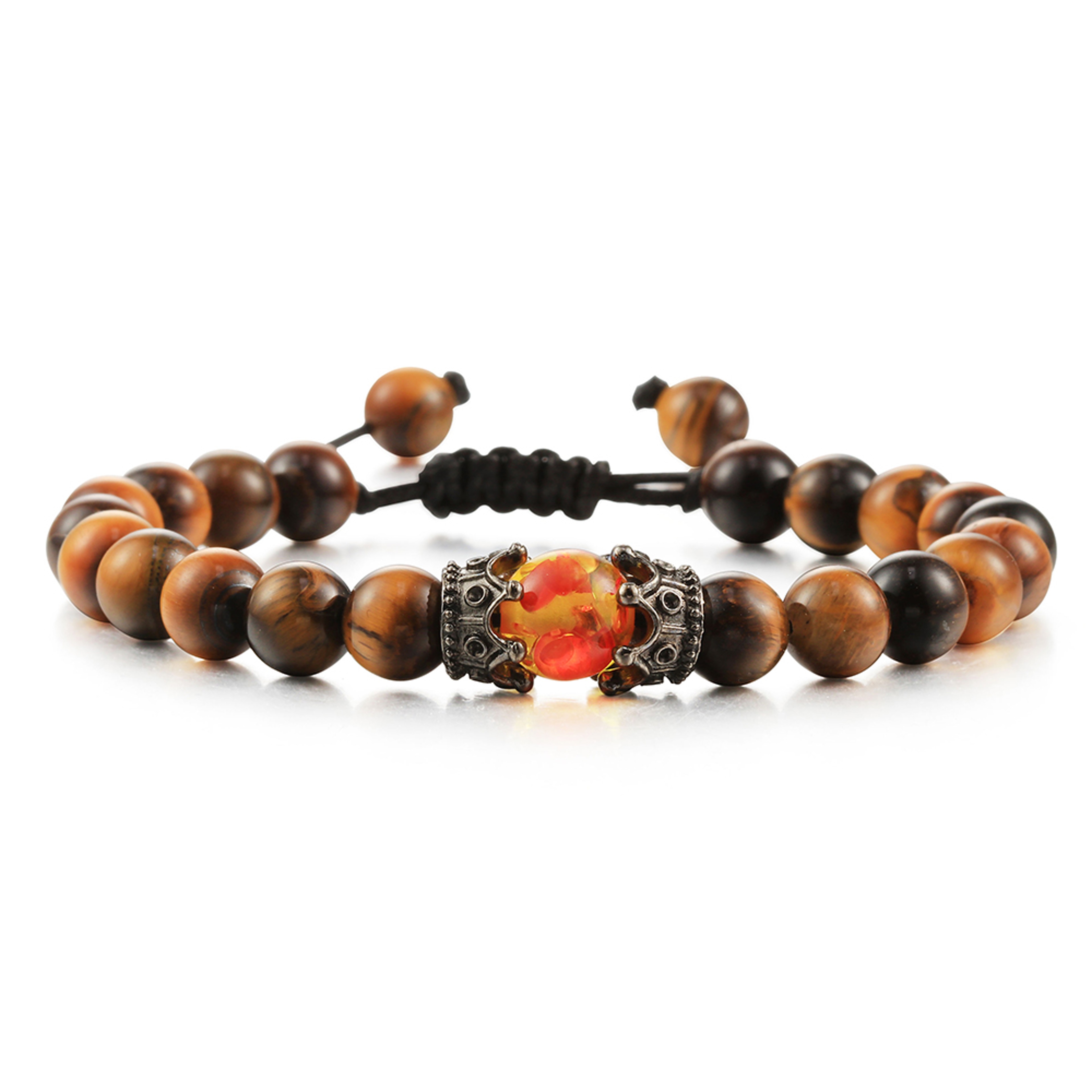 8mm Black Lava Bead Bracelet With Tiger Eye Stones And Adjustable Braided Rope 21