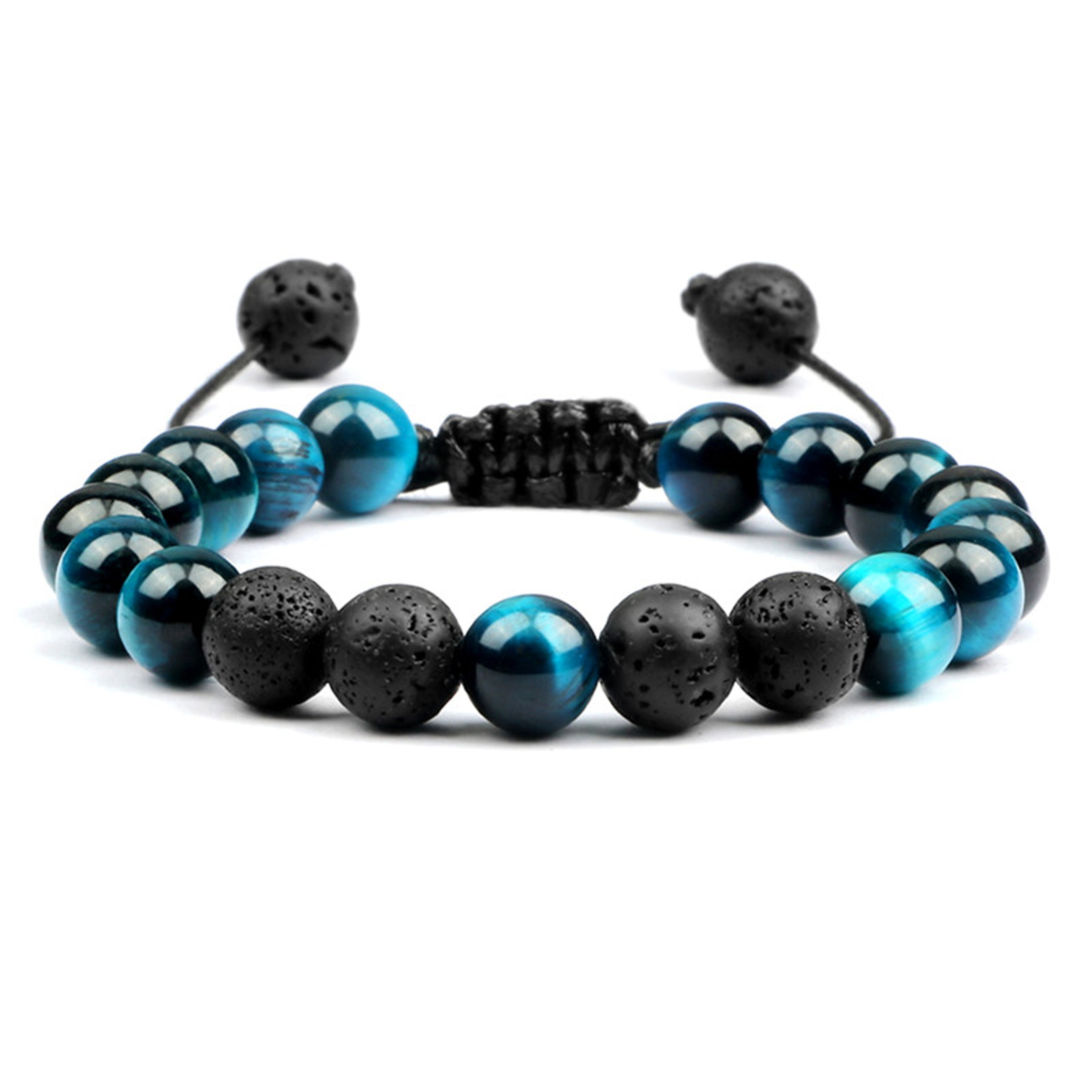 8mm Black Lava Bead Bracelet With Tiger Eye Stones And Adjustable Braided Rope 29