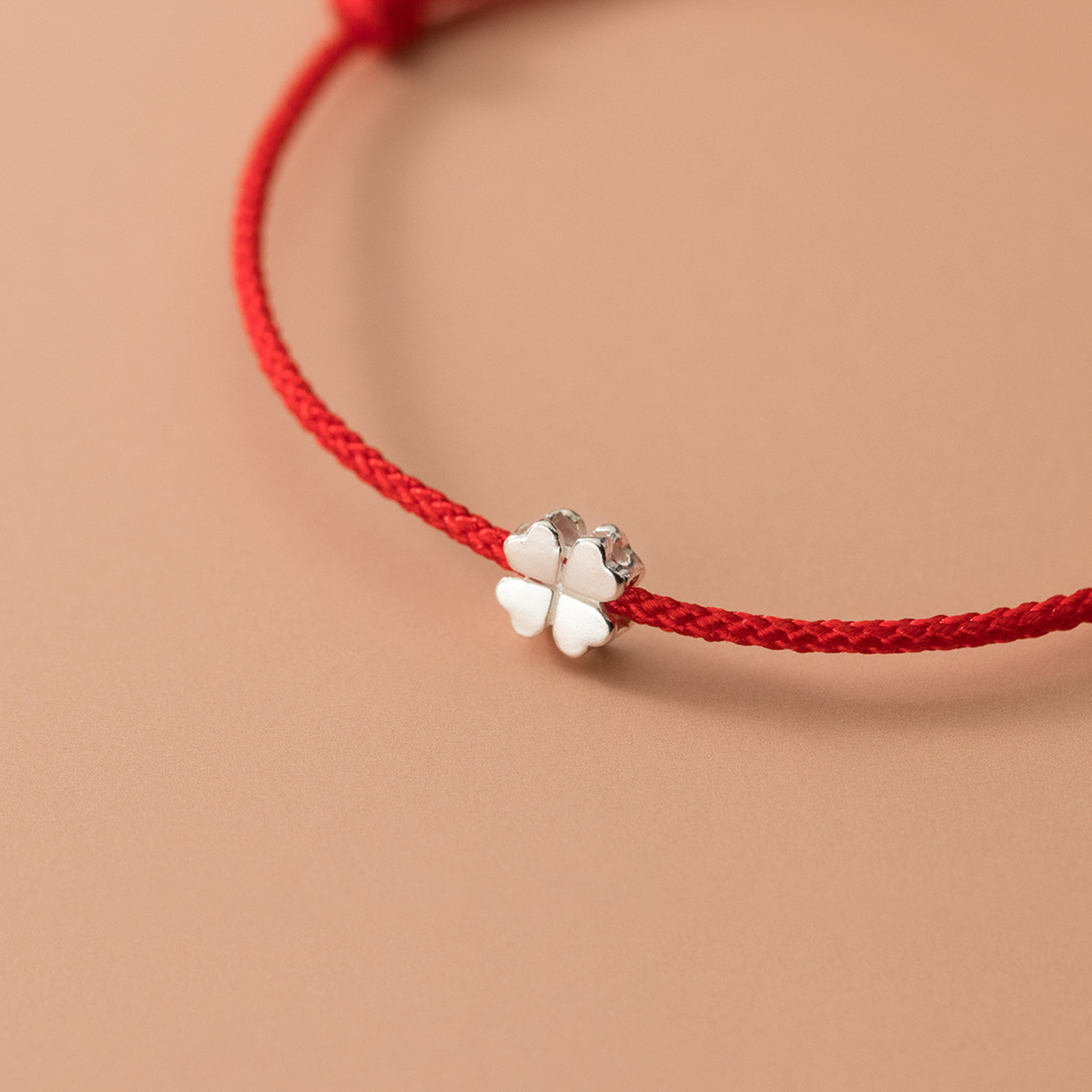925 Sterling Silver Red Rope Flower Bracelet For Women 3
