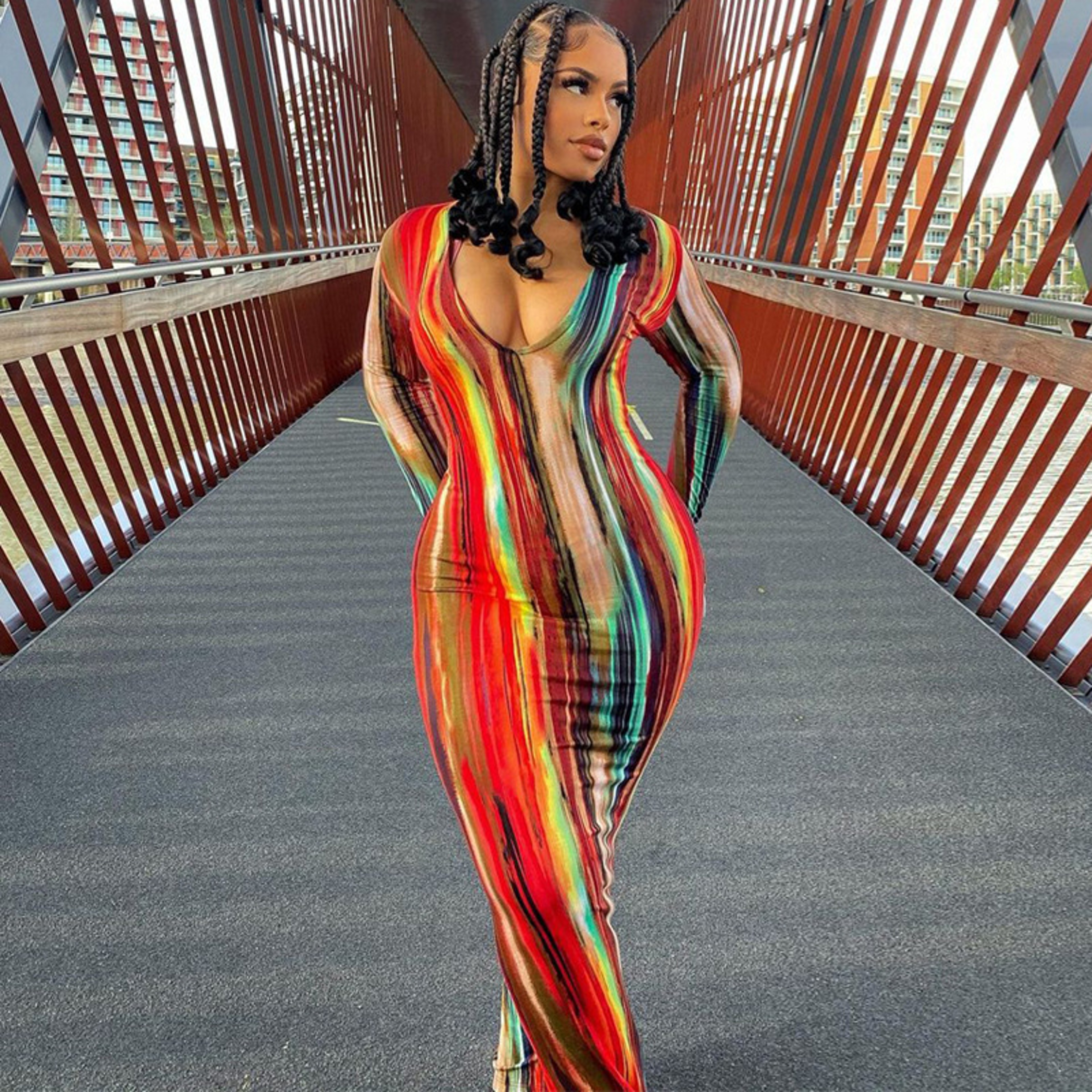 Womens Sweetheart Neckline Long Sleeve Bodycon Maxi Dress 1