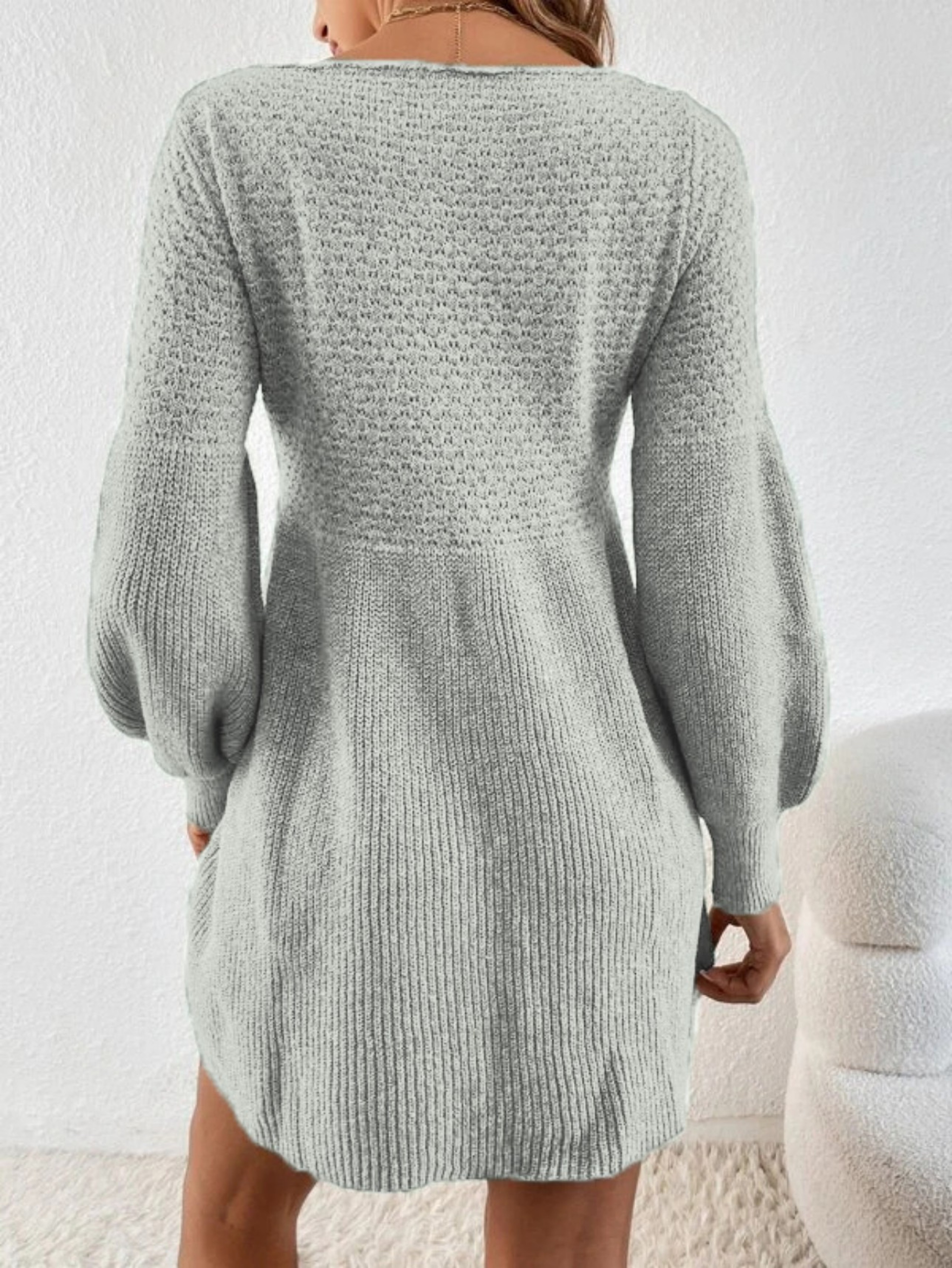 Women's Long Sleeve Knit Sweater Dress with A-Line Silhouette and Round Neck – view 2