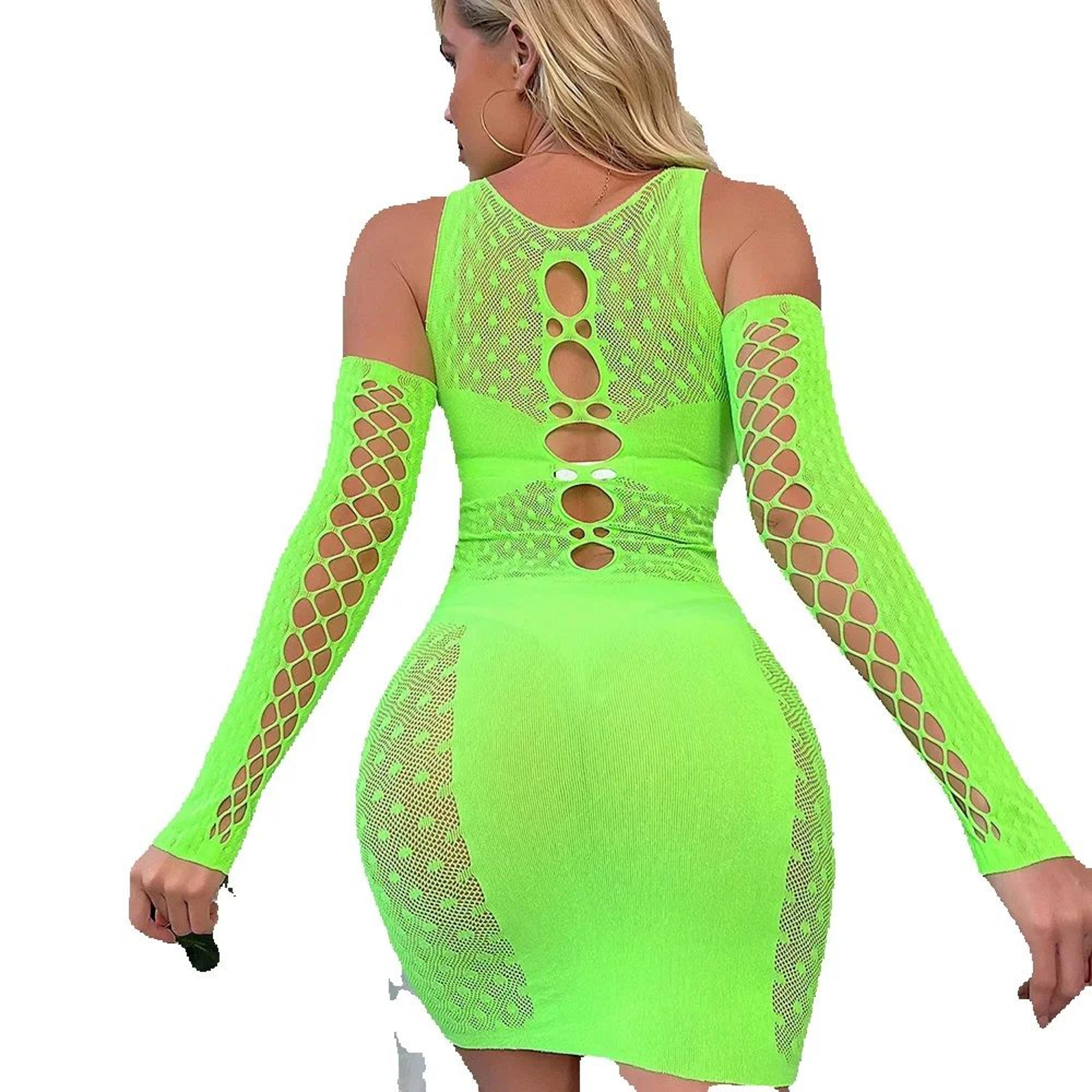 Women's Hollow Out Fishnet Mini Dress with Geometric Pattern and Stretch Fit – view 1