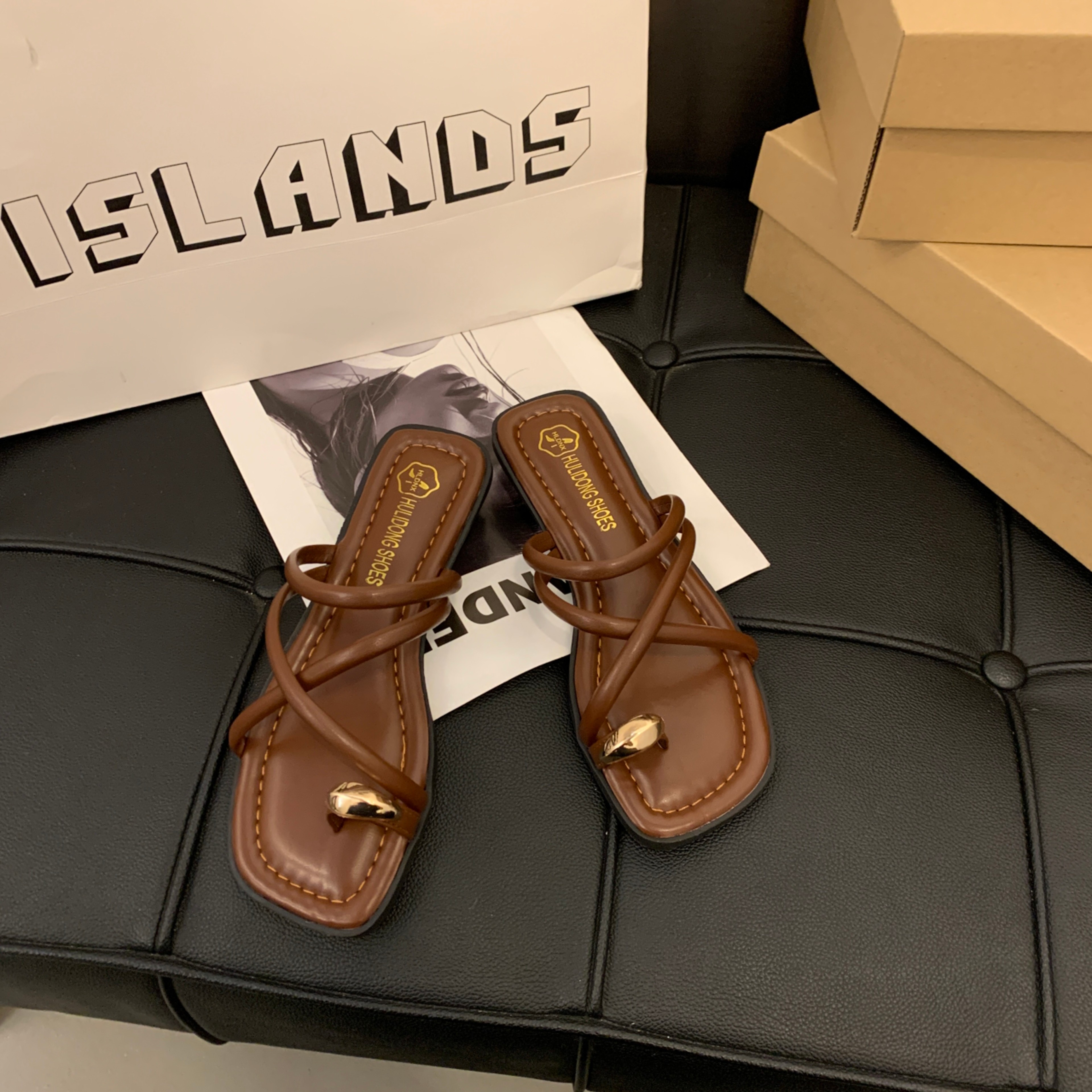Women's Cross Strap Slide Sandals with Low Square Heels and Slip-On Design – view 7