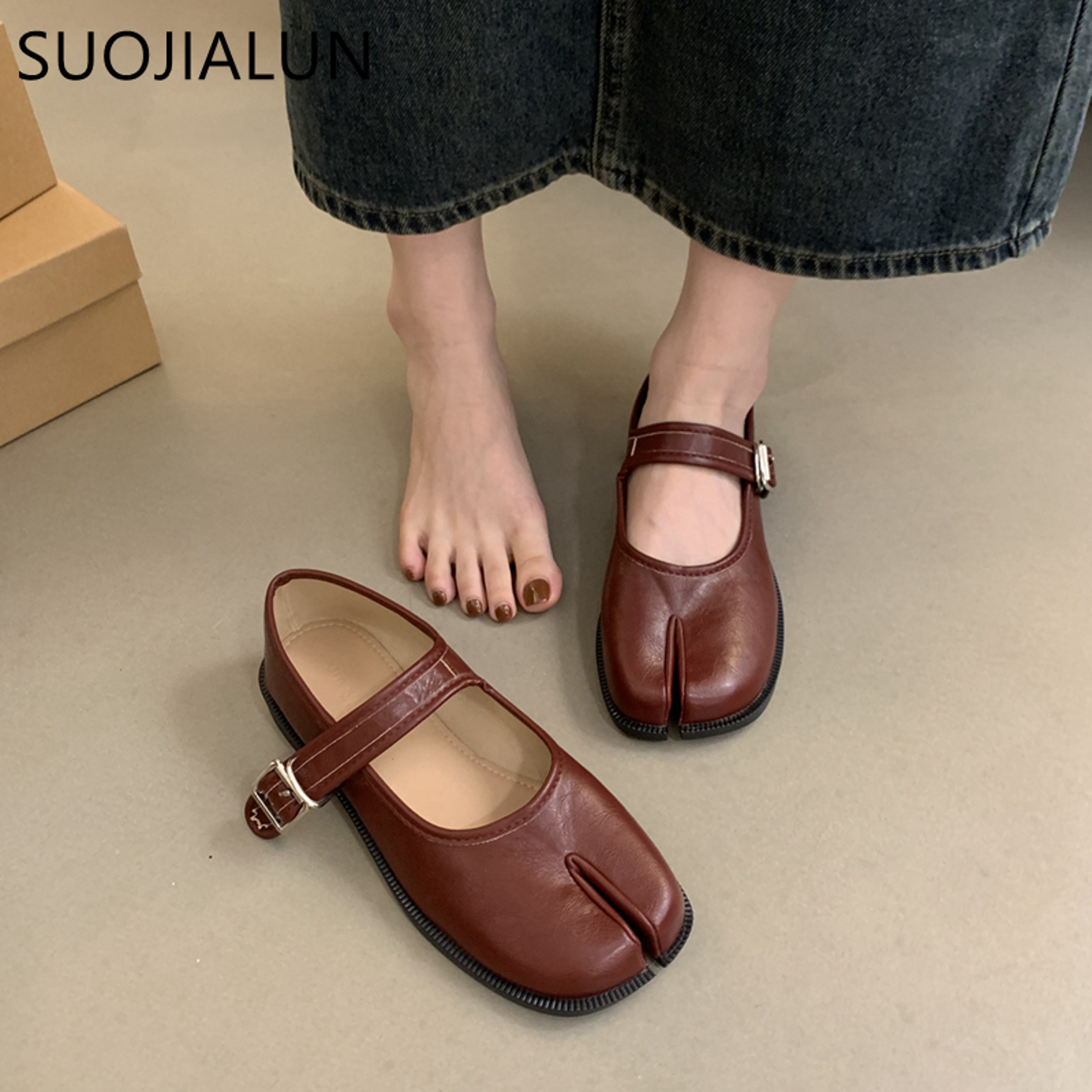 Womens Mary Jane Flats With Buckle Strap And Soft Microfiber Upper 2