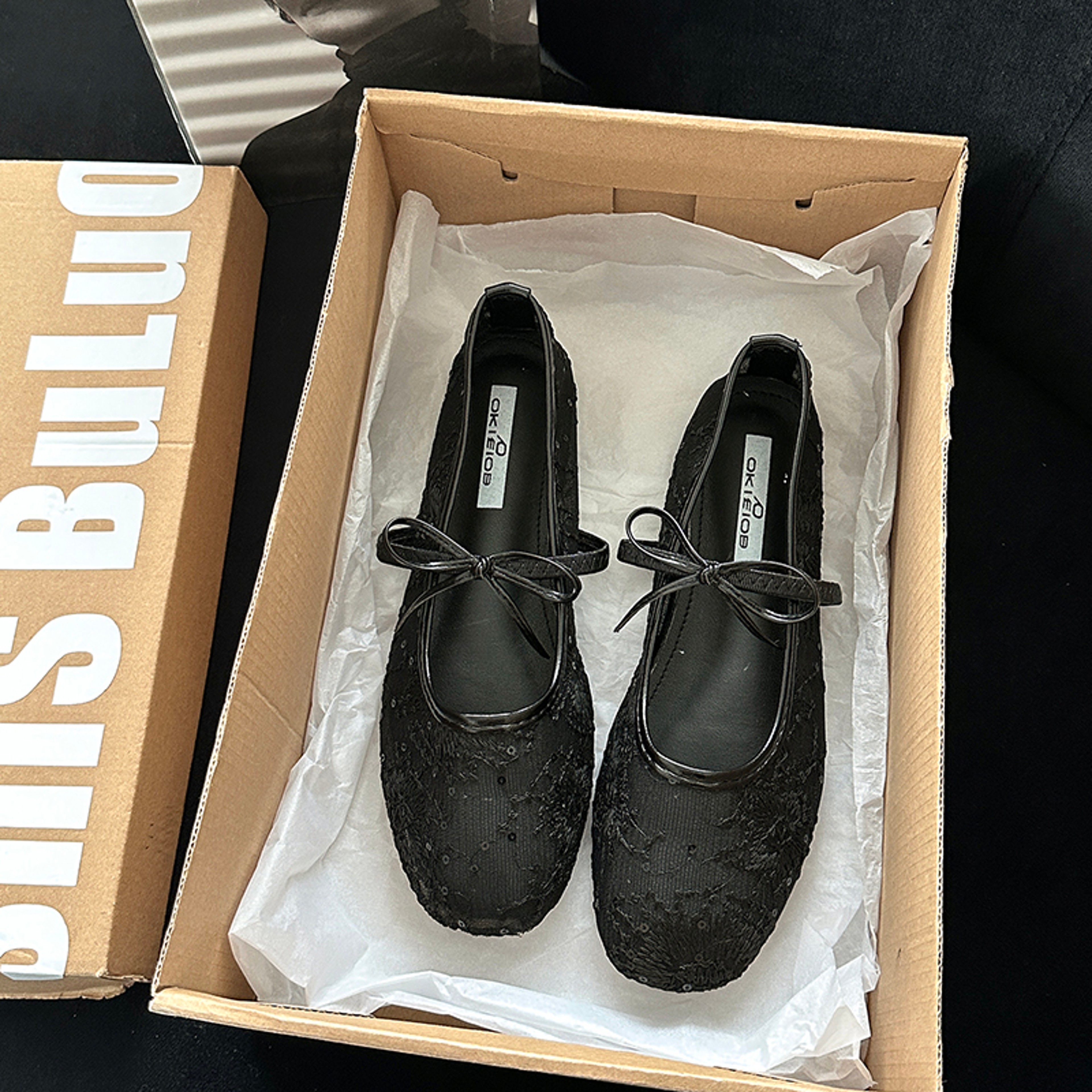 Womens Lace Mary Jane Flats With Butterfly Bow And Soft Rubber Sole 6