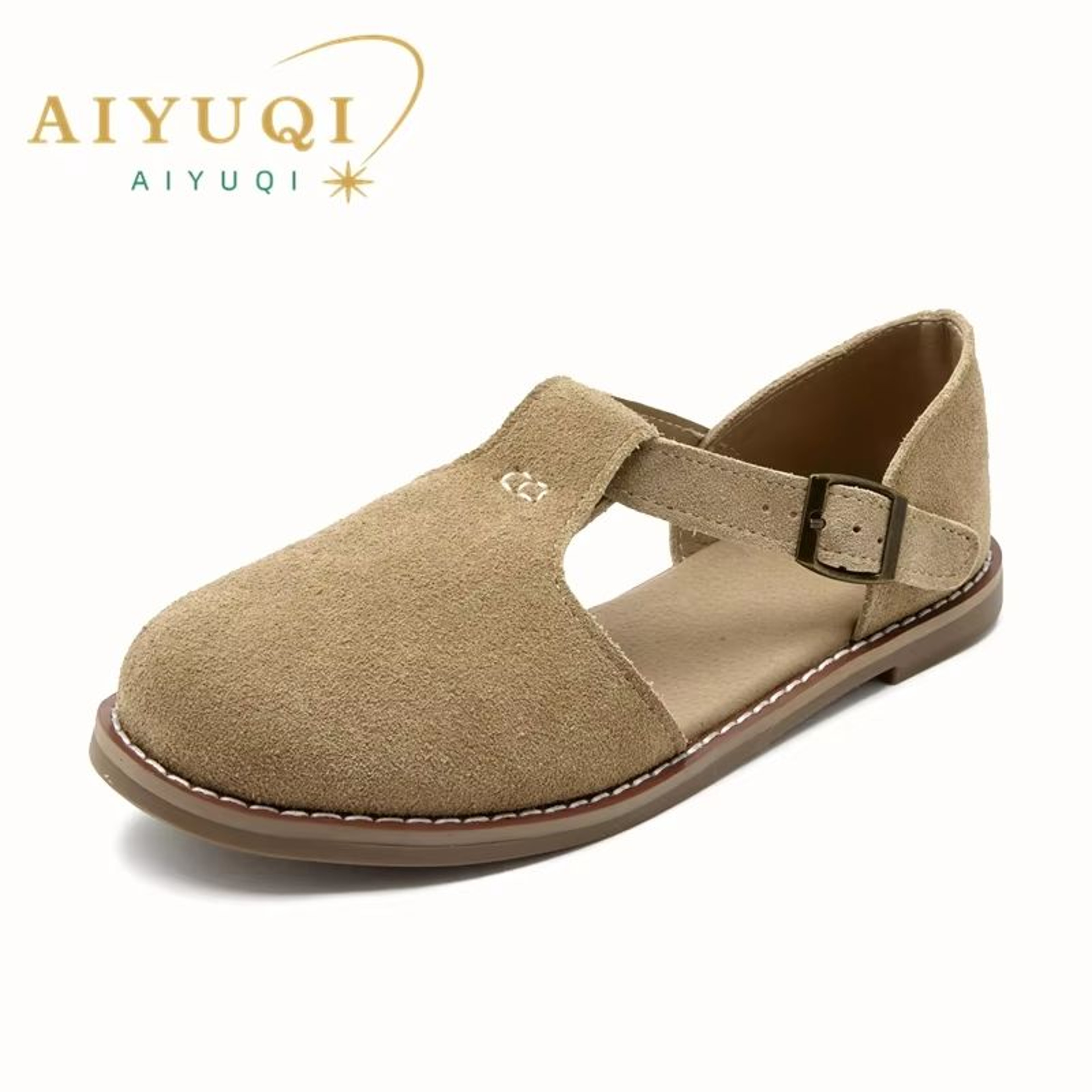 Womens Cow Suede Gladiator Sandals With Adjustable Buckle Strap And Flat Heel 3
