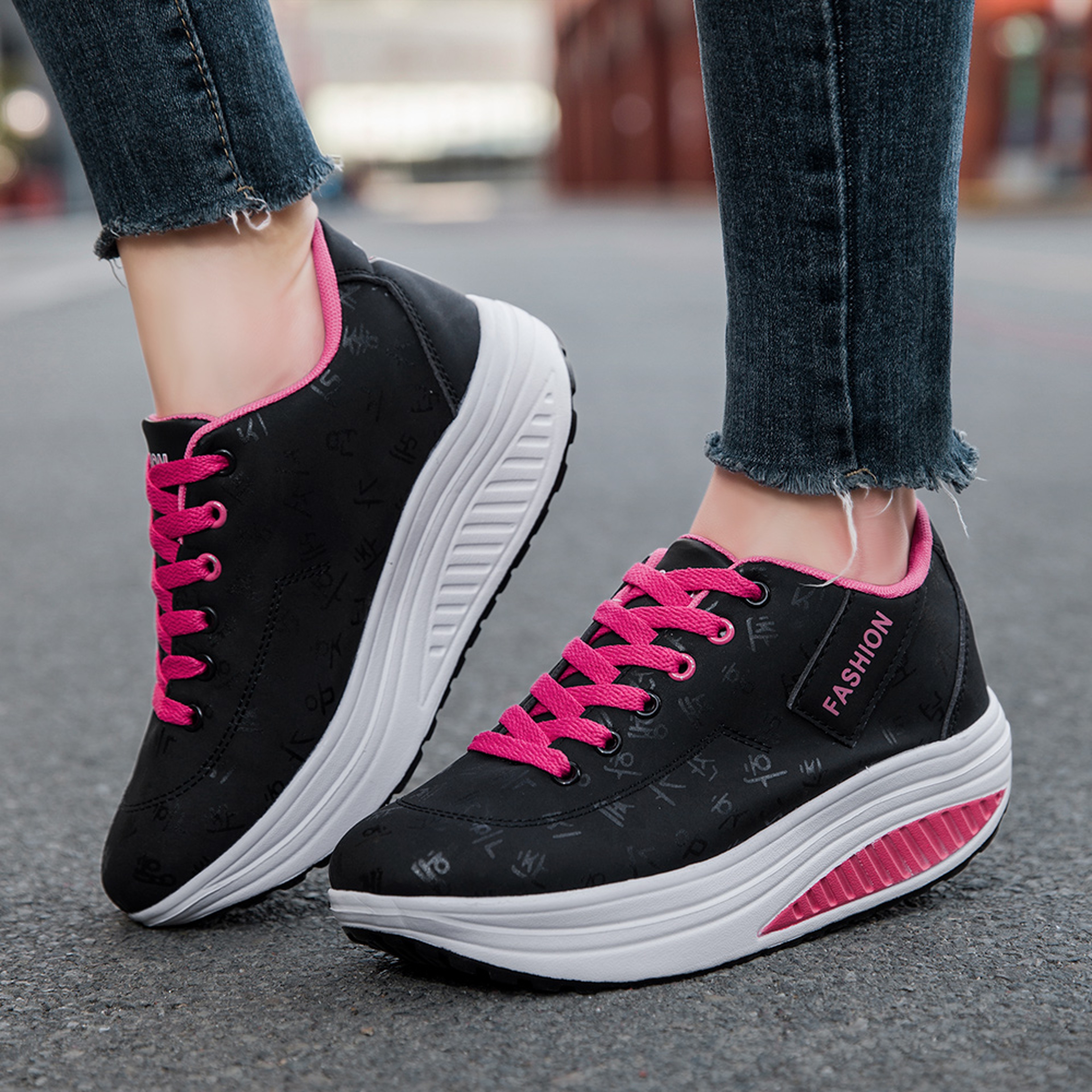 Womens Breathable Wedge Sneakers With Thick Sole And LaceUp Design 3
