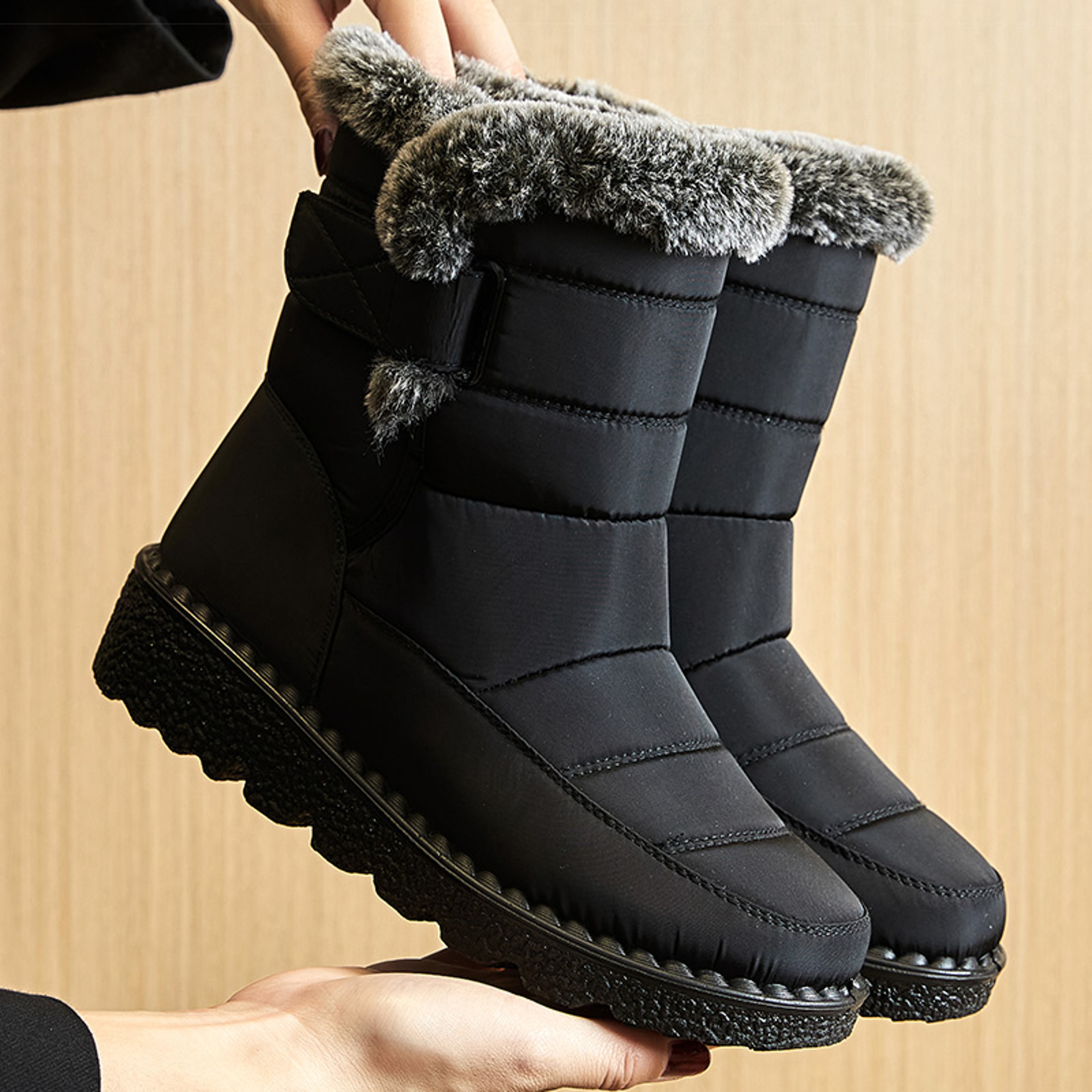 Womens Waterproof Winter Ankle Boots With Plush Lining And Low Wedge Heels 1