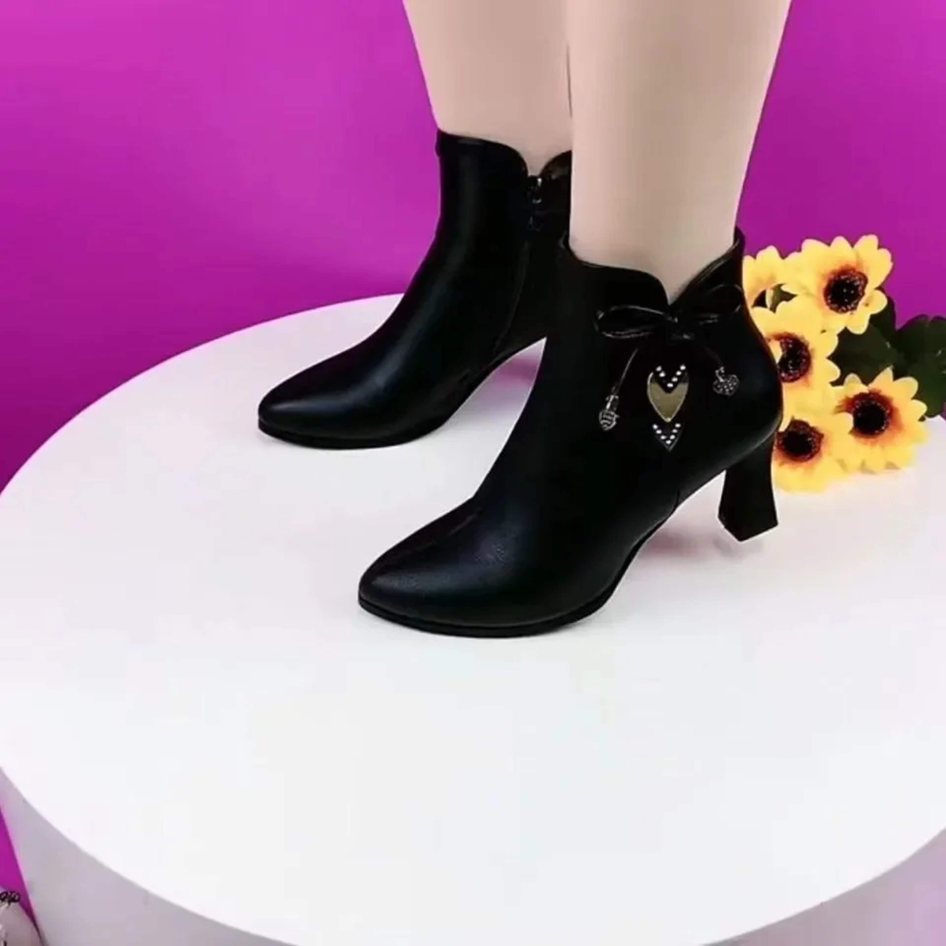 Womens Pointed Toe High Heel Ankle Boots With Side Zipper And Square Heel 2