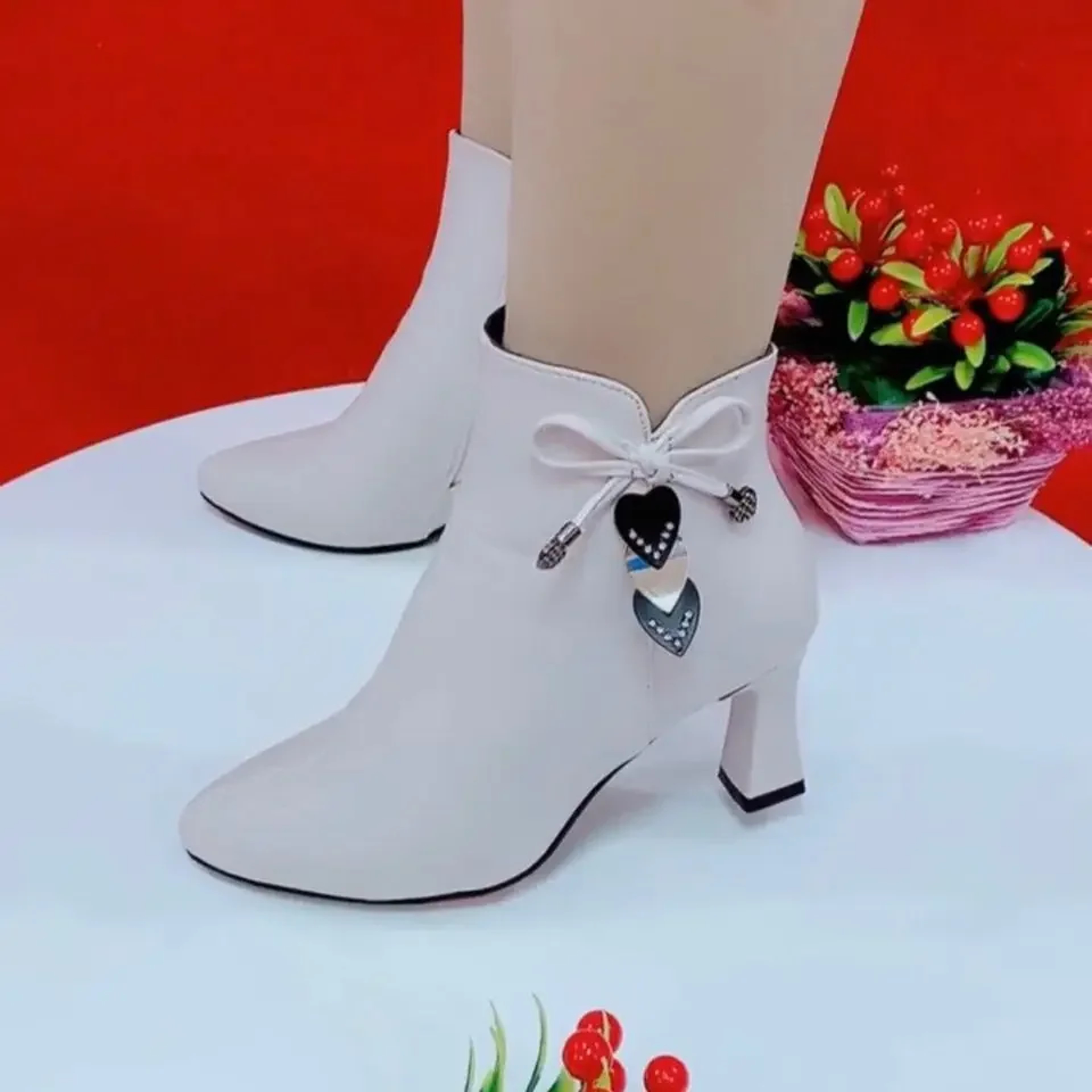 Womens Pointed Toe High Heel Ankle Boots With Side Zipper And Square Heel 7