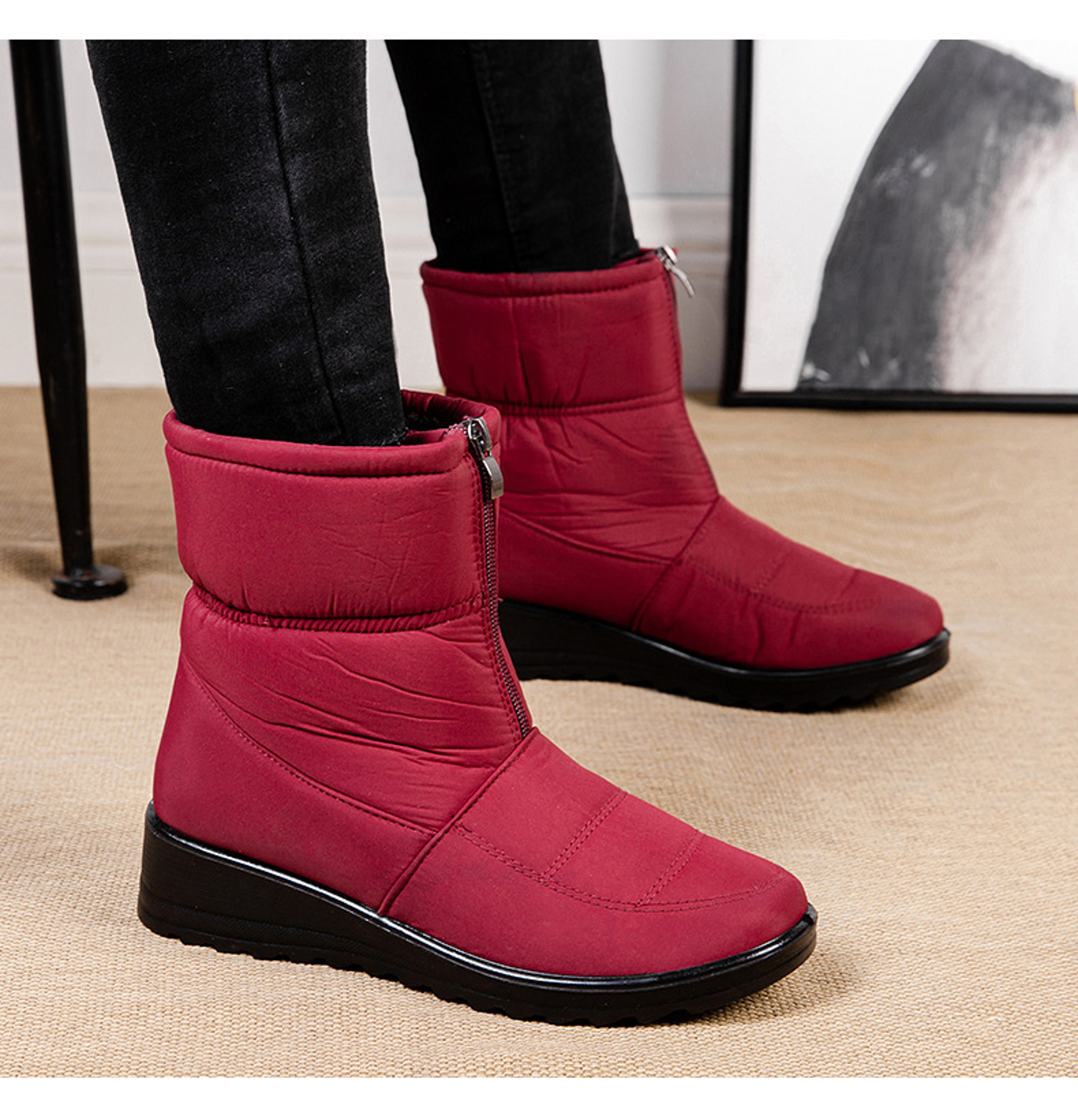Womens Waterproof Winter Snow Boots With Plush Lining And Front Zipper 6