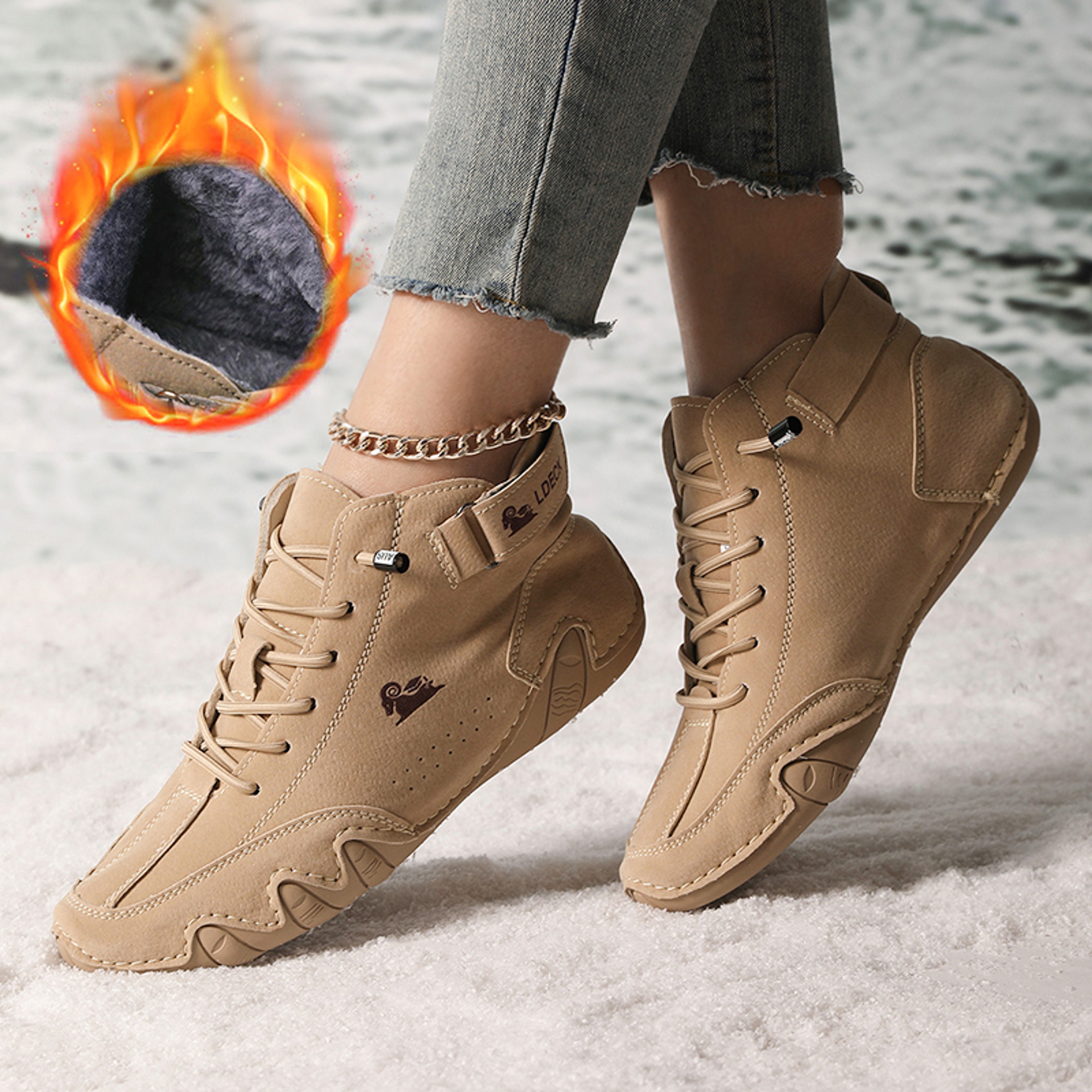 Womens LaceUp Ankle Boots With Microfiber Upper And Flat Rubber Sole 0