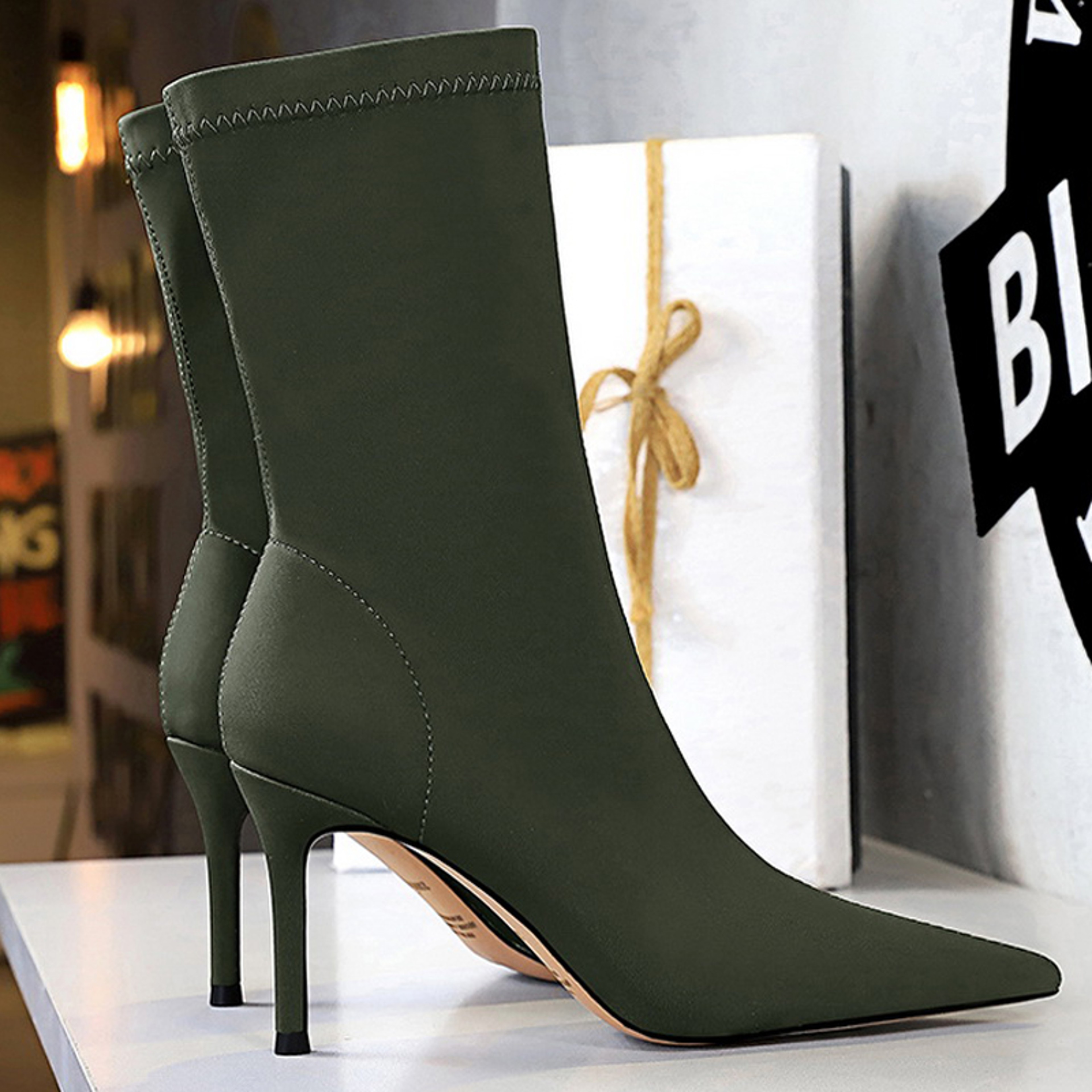 Women's Pointed Toe Ankle Boots with Stretch Fit and Stiletto Heels – view 5