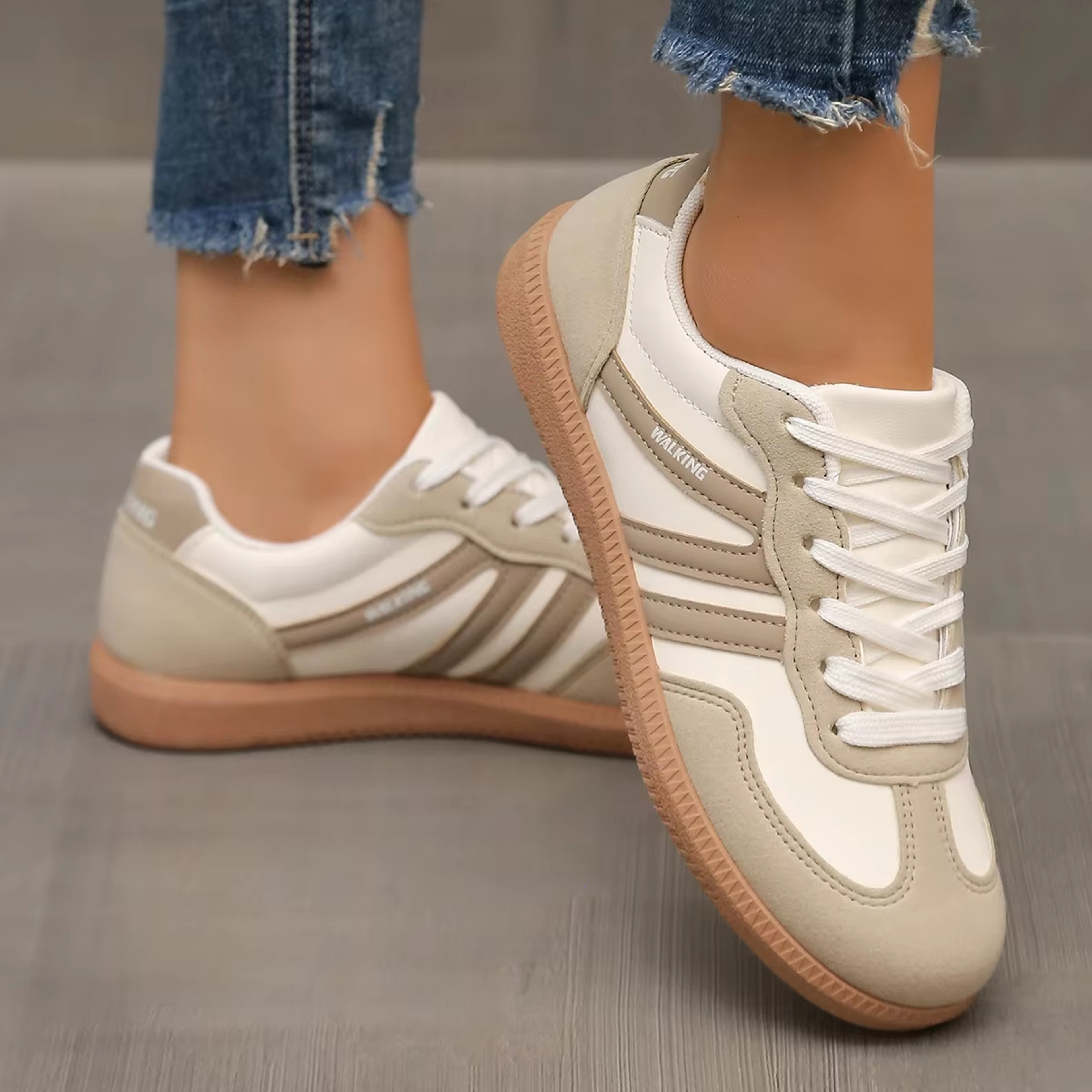 Womens Cow Suede LaceUp Sneakers With Rubber Sole For Casual Wear 1