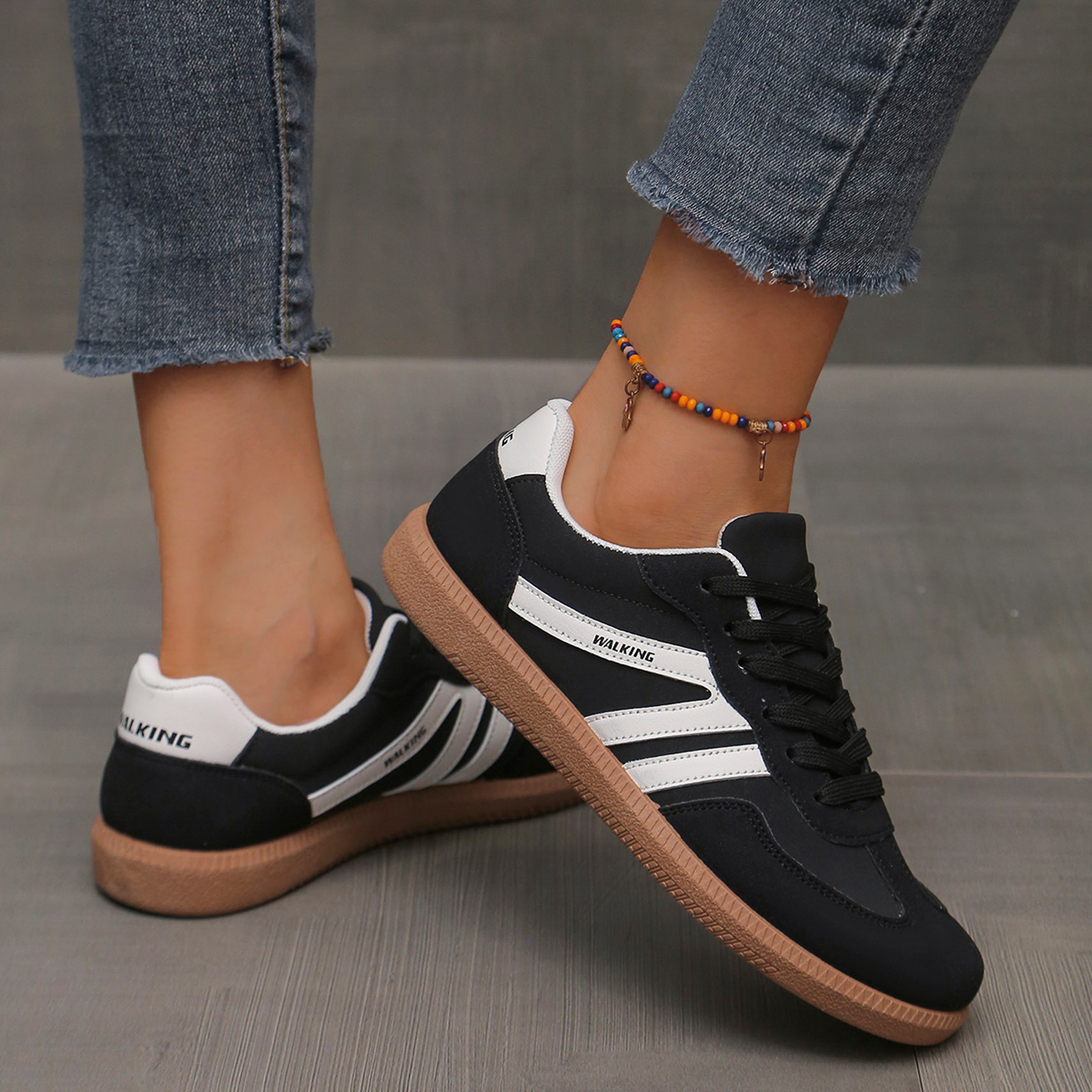 Womens Cow Suede LaceUp Sneakers With Rubber Sole For Casual Wear 8