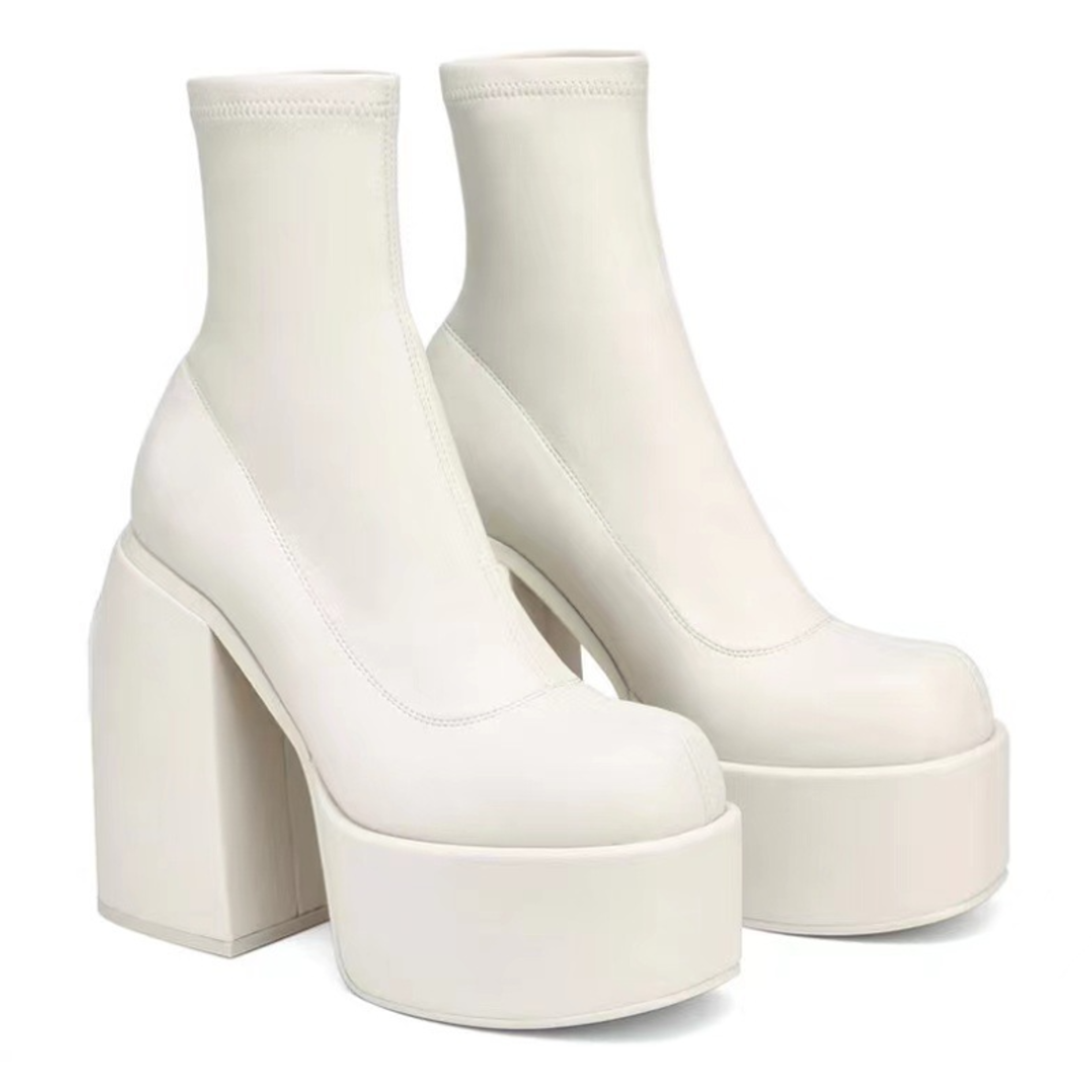 Women's Square Toe Platform Boots with High Block Heels and Slip-On Design – view 3