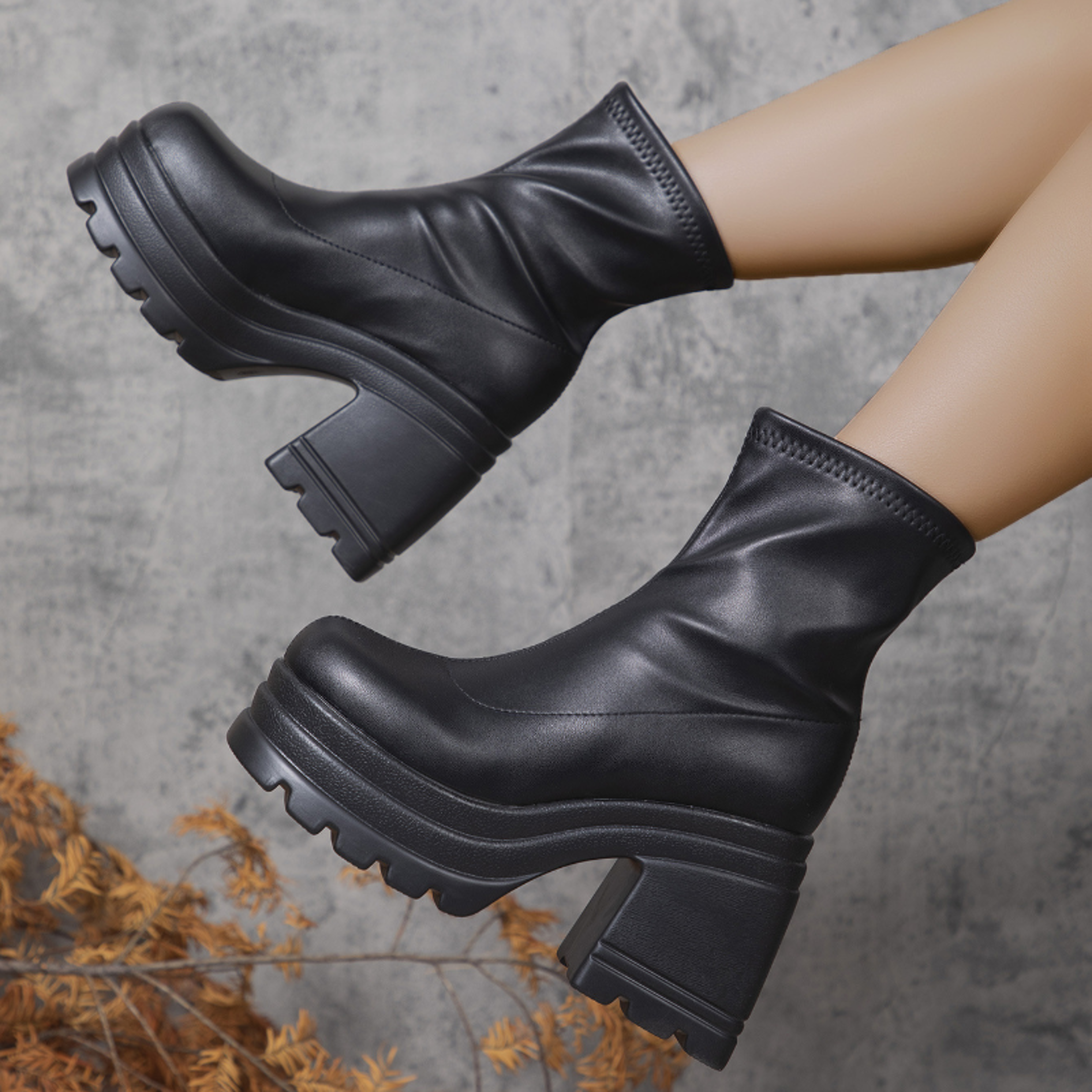 Women's Square Toe Platform Boots with High Block Heels and Slip-On Design – view 4