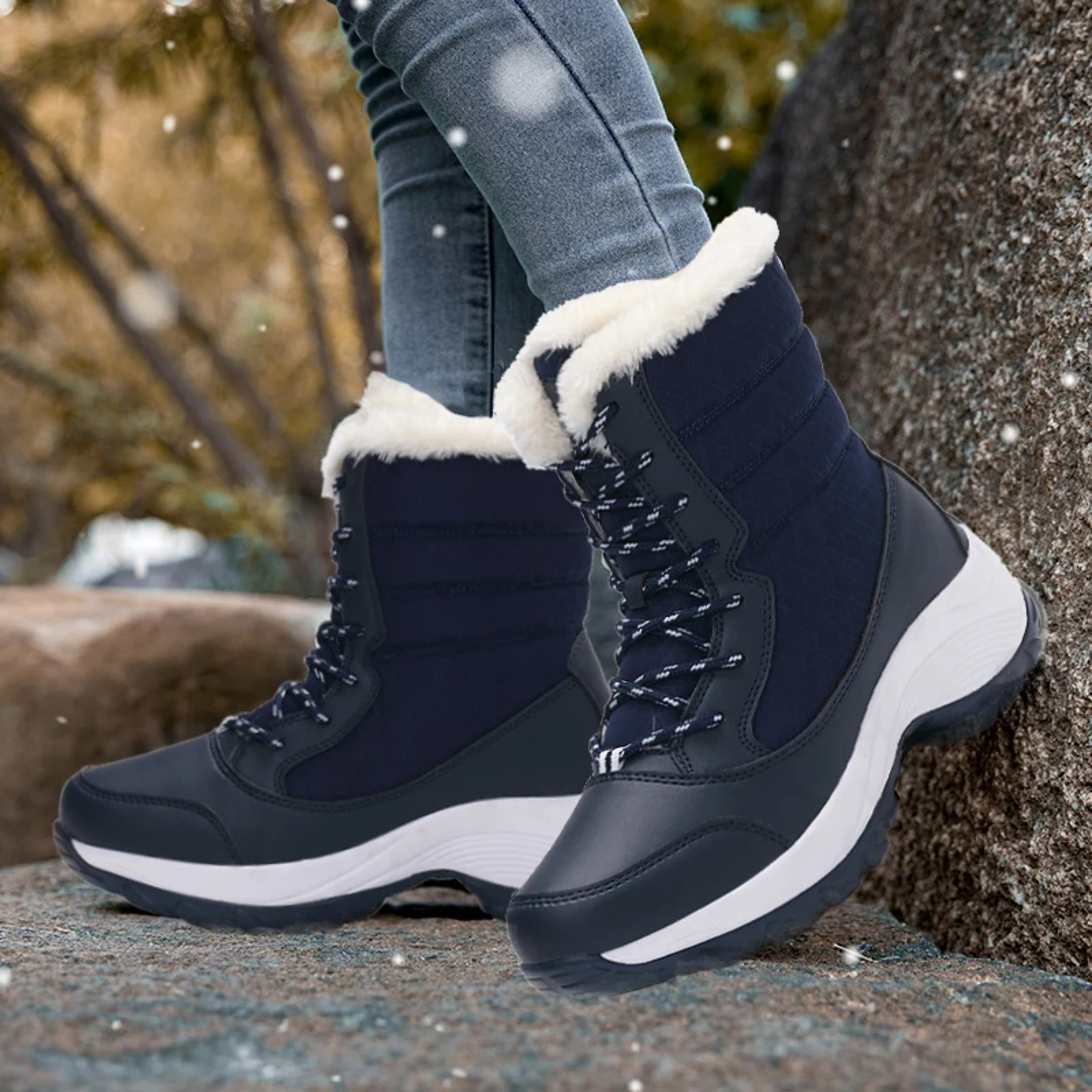 Womens Winter Snow Boots With Plush Lining And LaceUp Wedge Platform 4