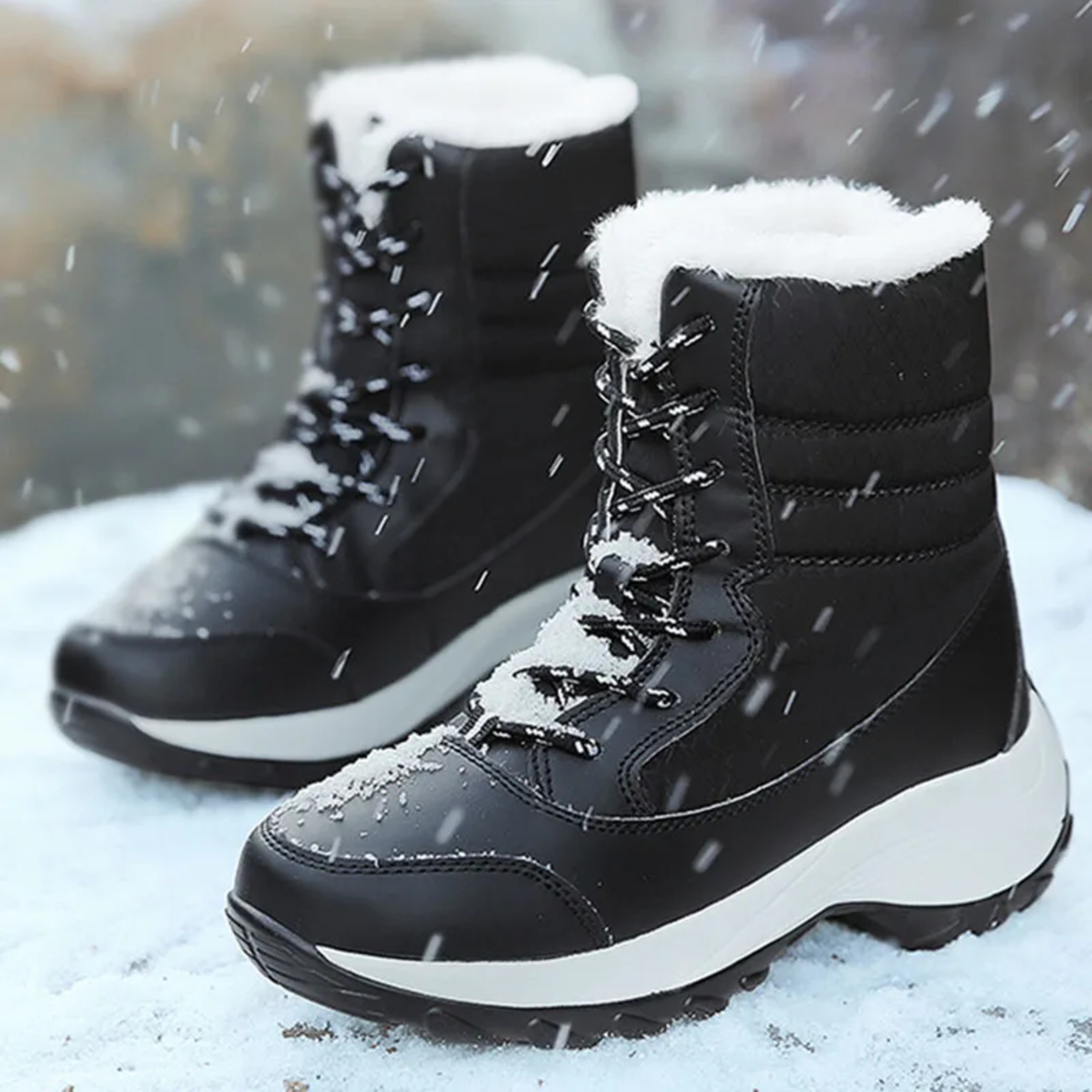 Womens Winter Snow Boots With Plush Lining And LaceUp Wedge Platform 5