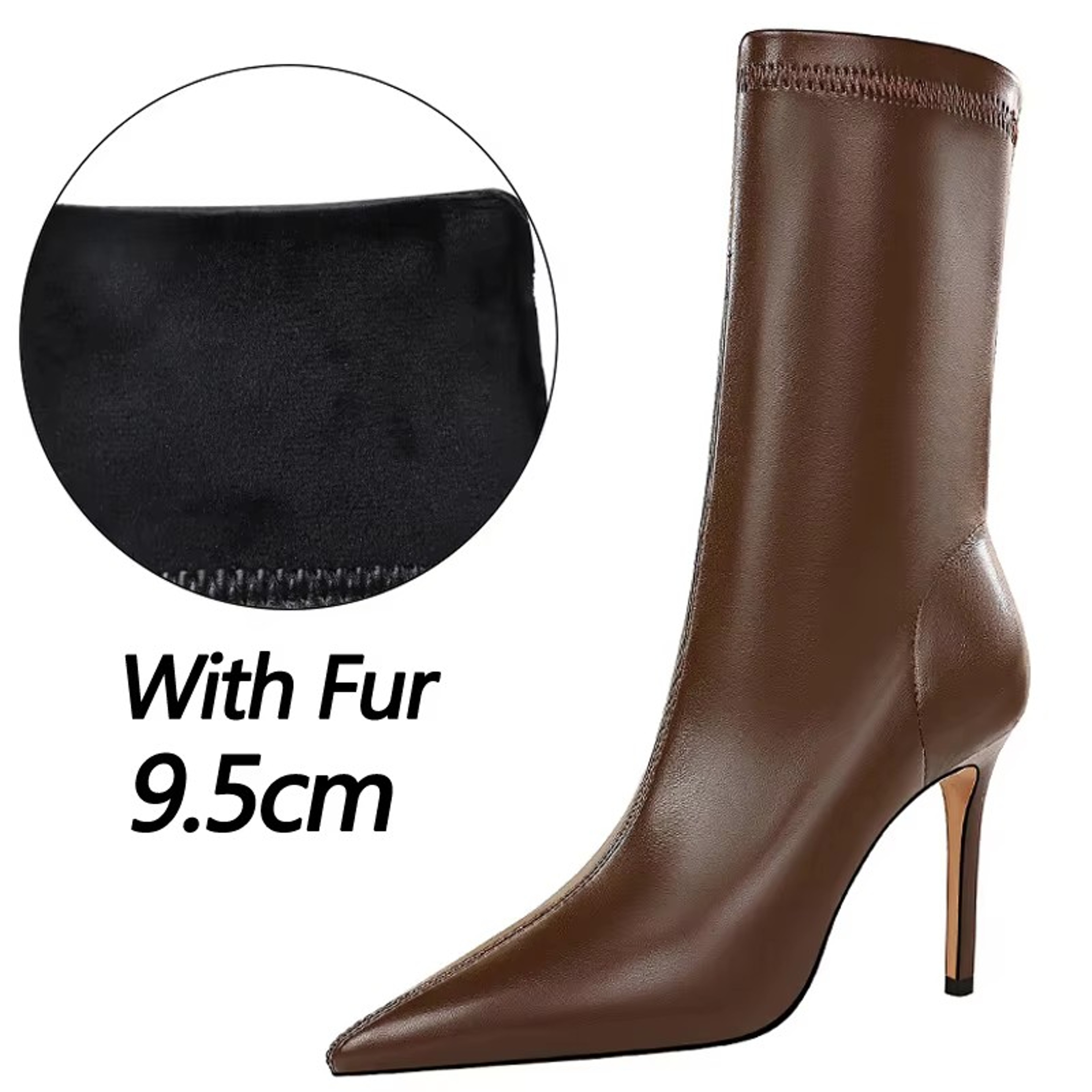 Womens Pointed Toe High Heel Ankle Boots With Plush Lining And SlipOn Design 6