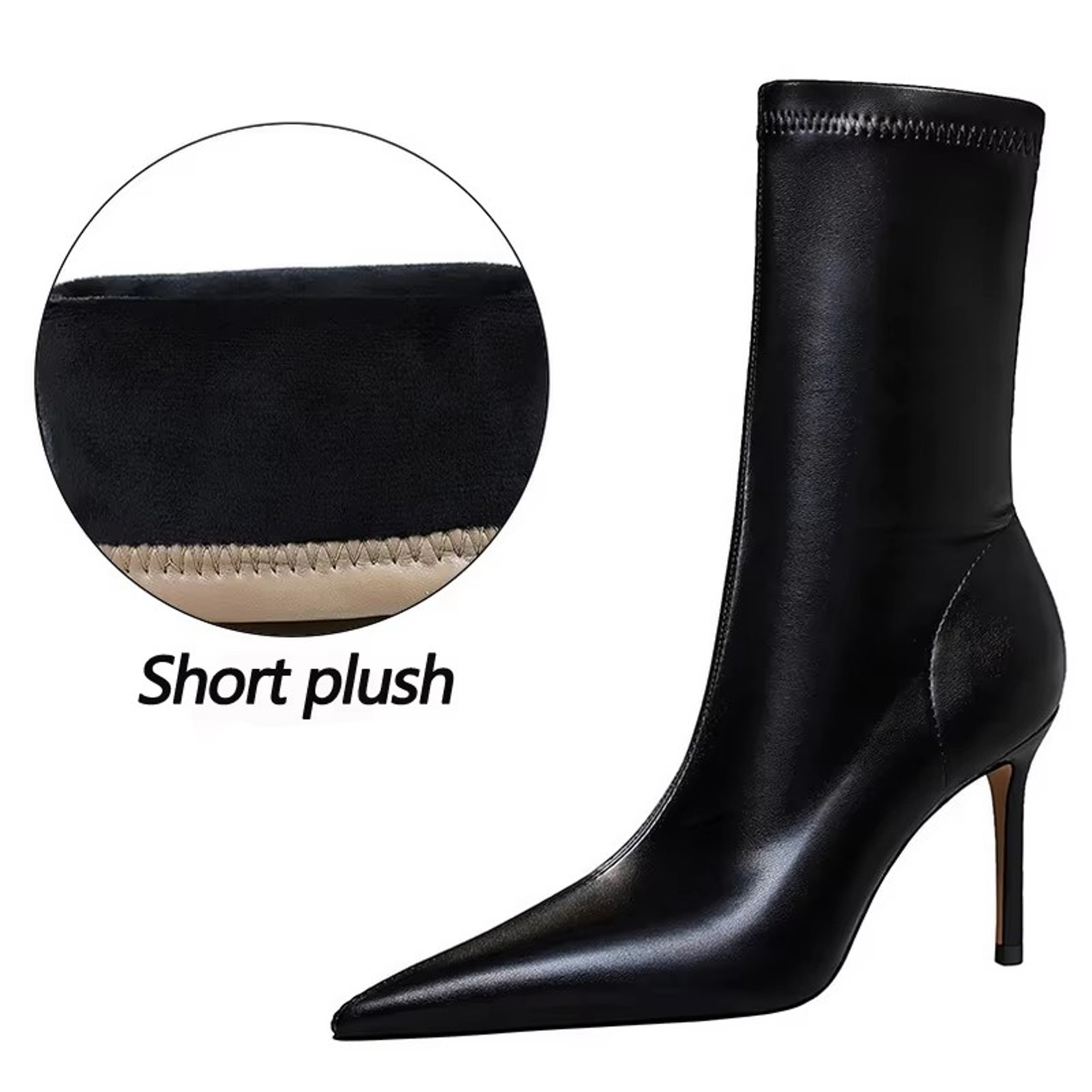 Womens Pointed Toe High Heel Ankle Boots With Plush Lining And SlipOn Design 11