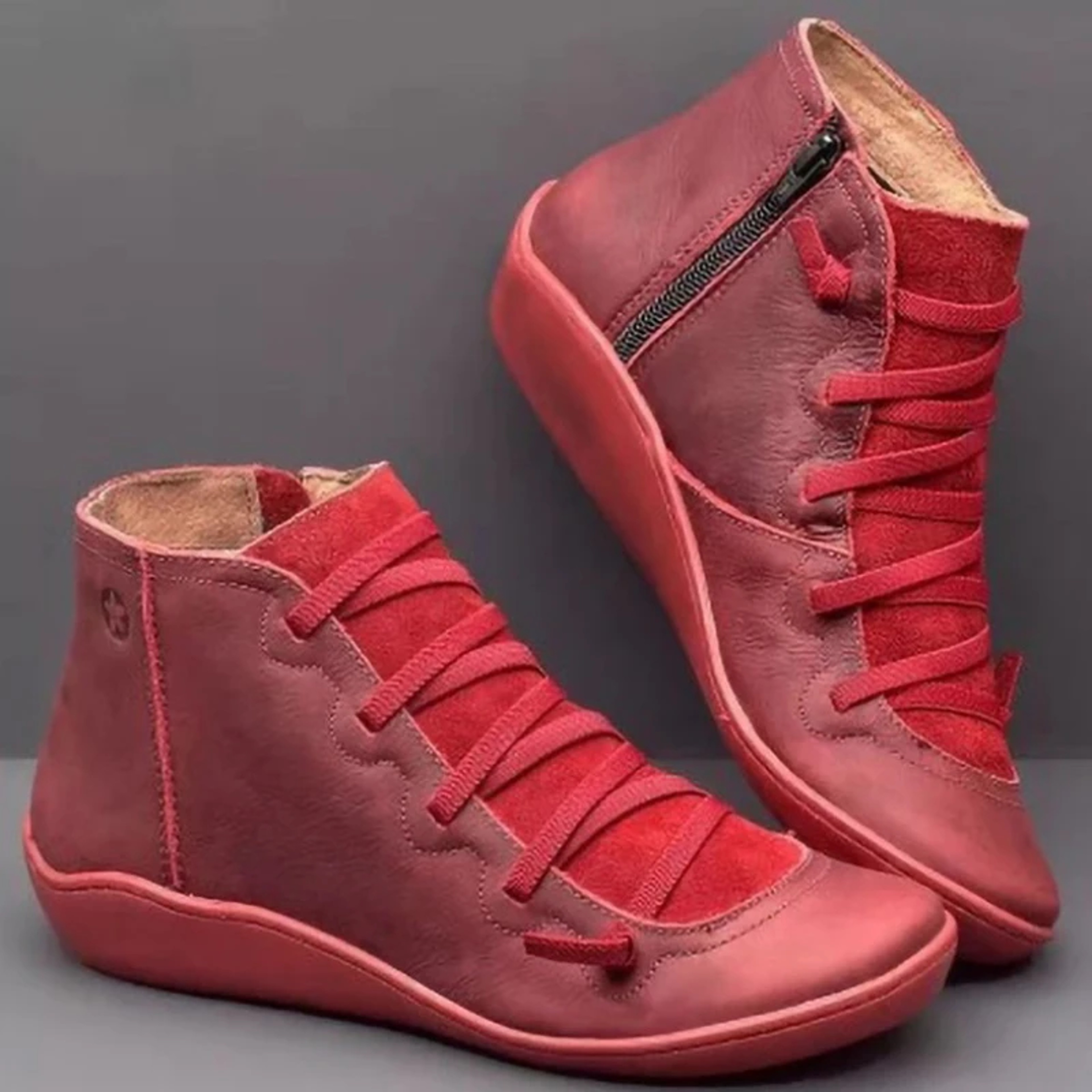 Womens Vintage LaceUp Ankle Boots With Low Wedge Heels And Platform Soles 0