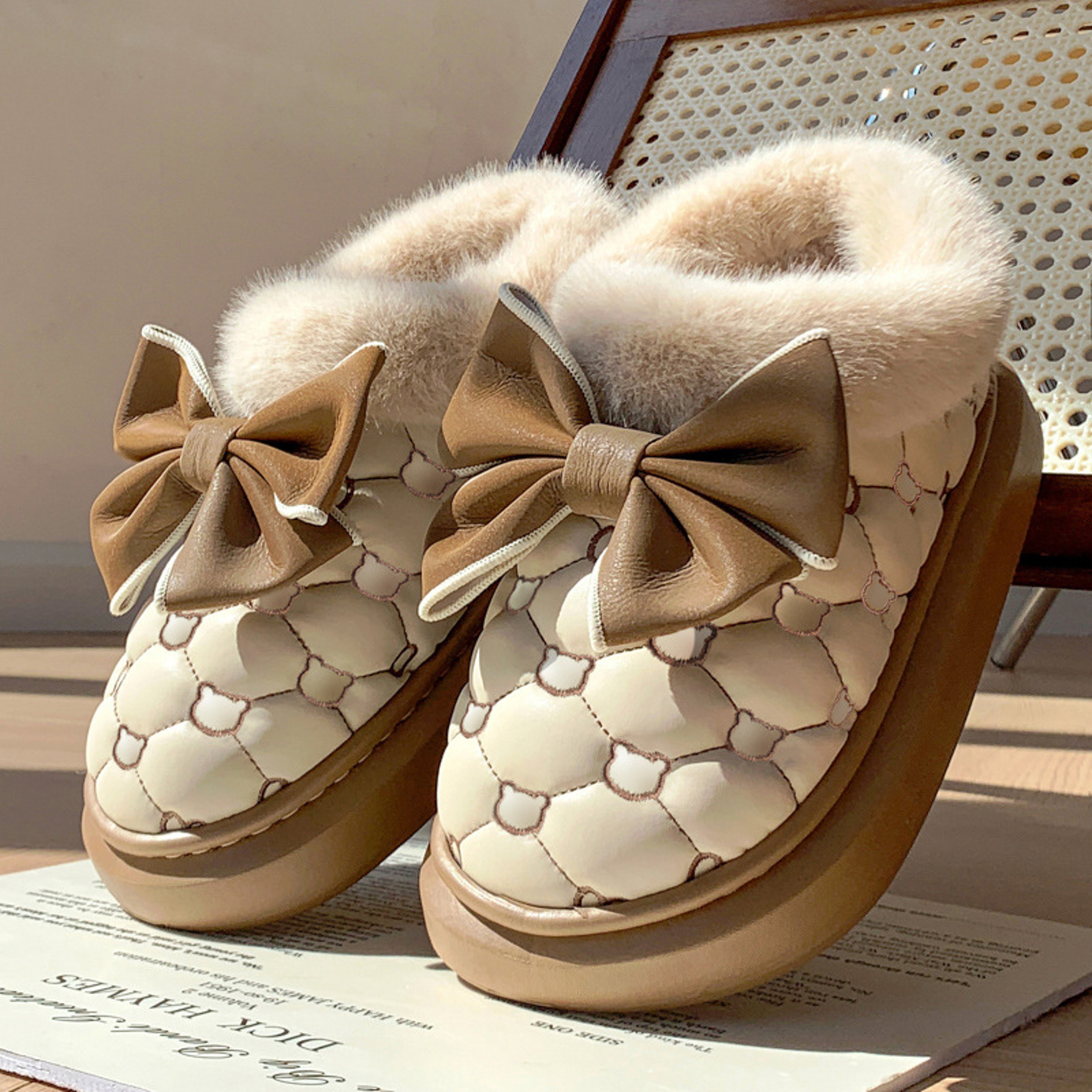 Womens PlushLined Ankle Snow Boots With Bowknot And SlipOn Design 7