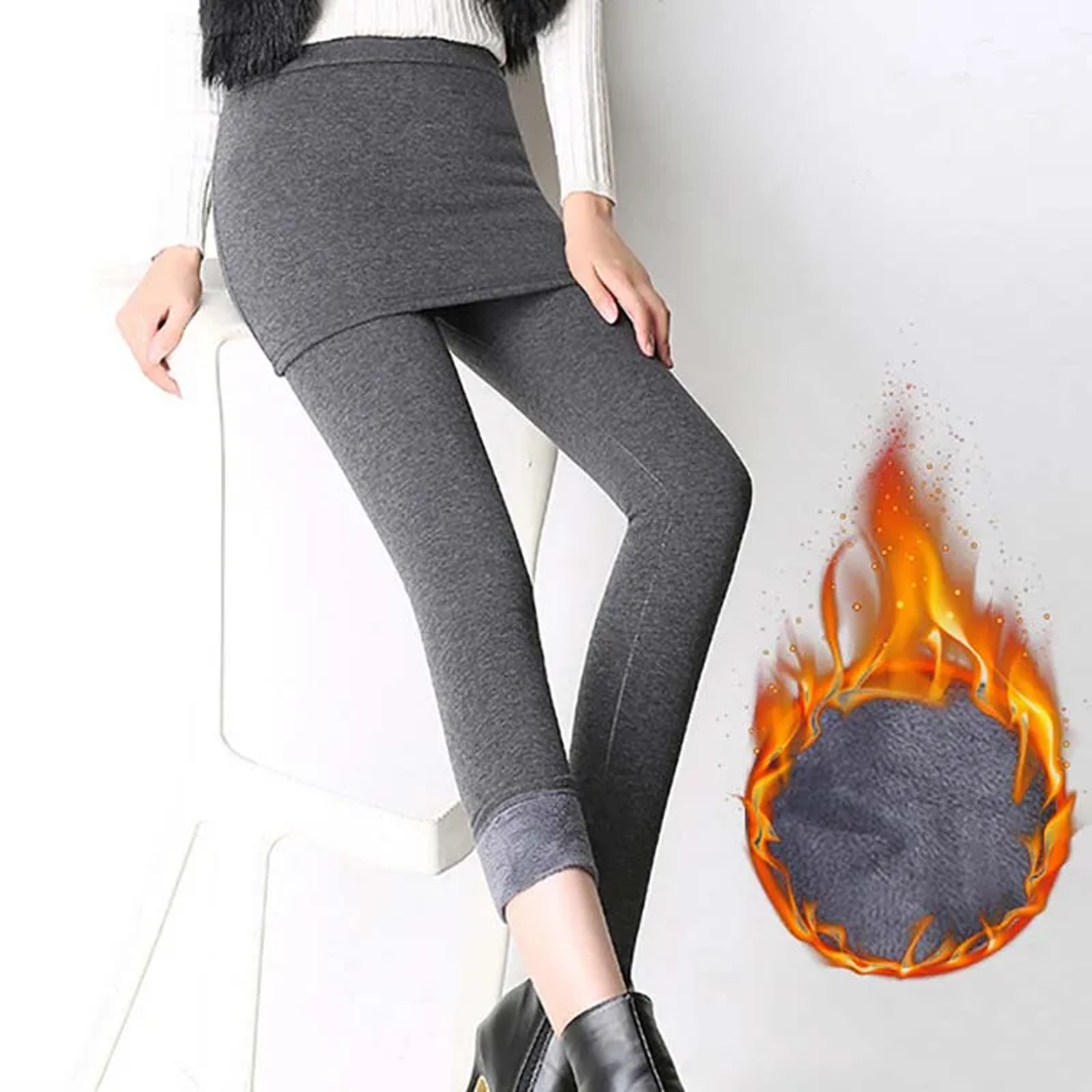 Womens Plush Thermal Leggings Mid Waist Ankle Length Winter Pants 7