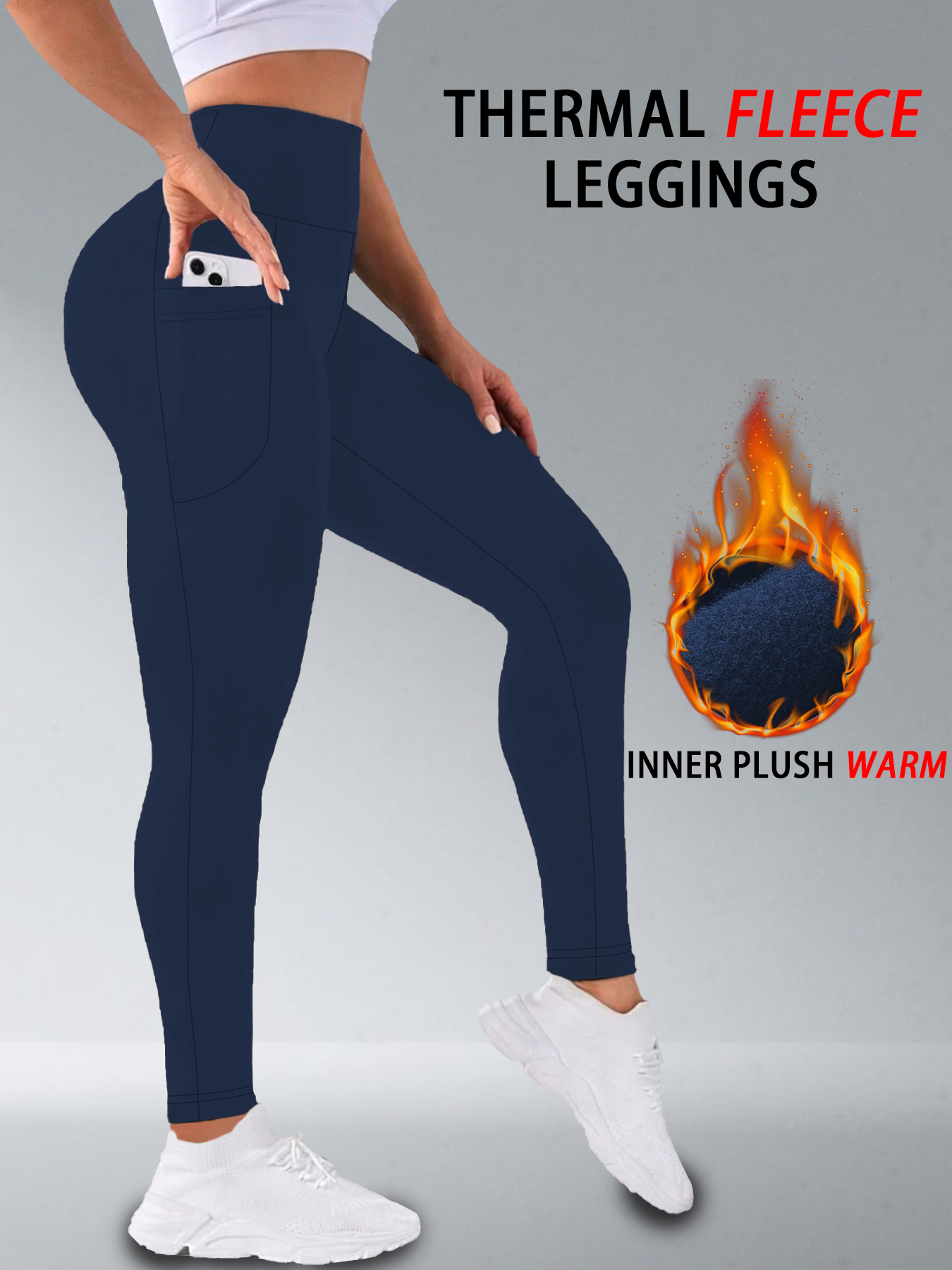 Womens High Waisted Fleece Lined Thermal Leggings With Pockets 9