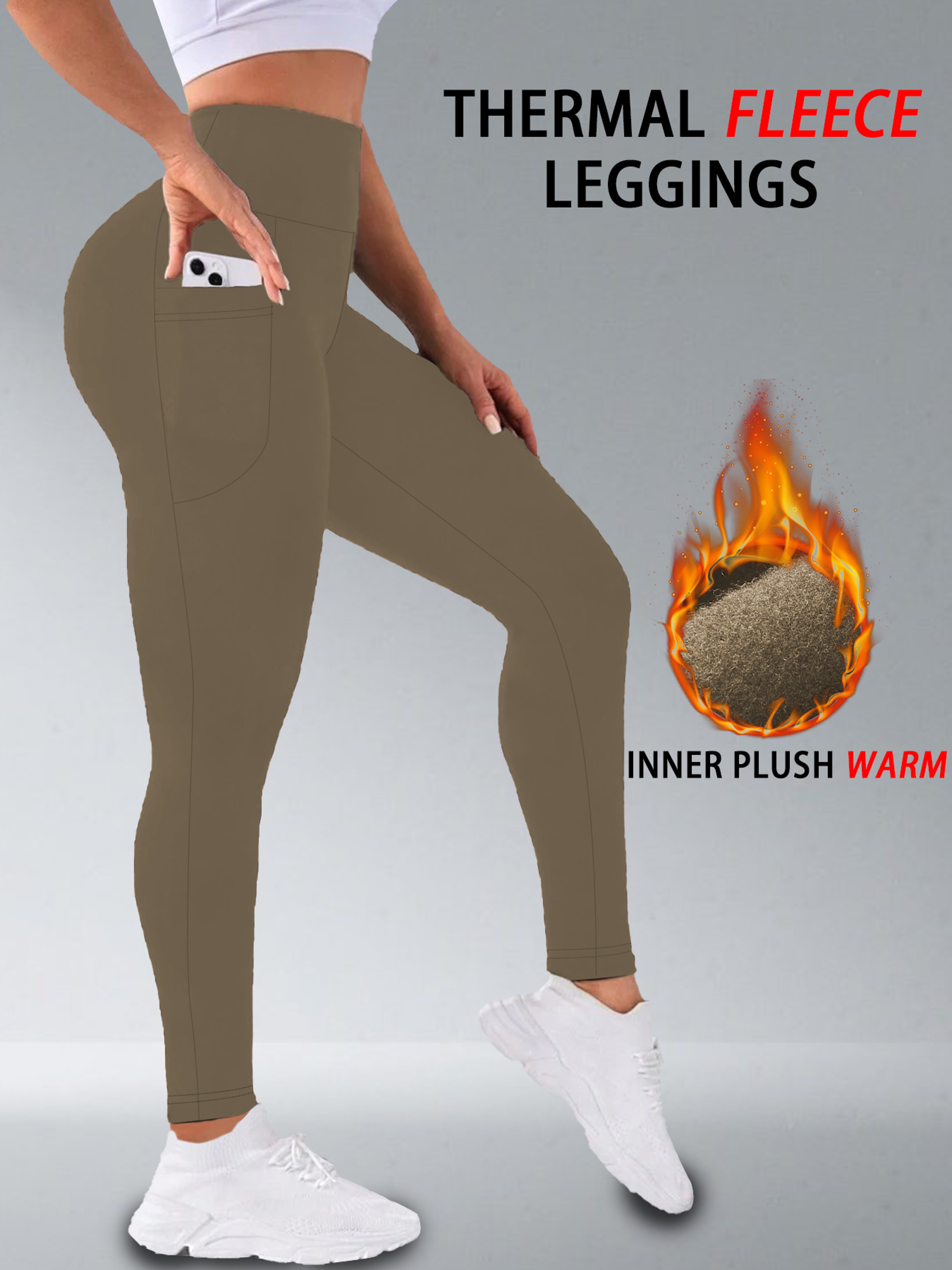 Womens High Waisted Fleece Lined Thermal Leggings With Pockets 10