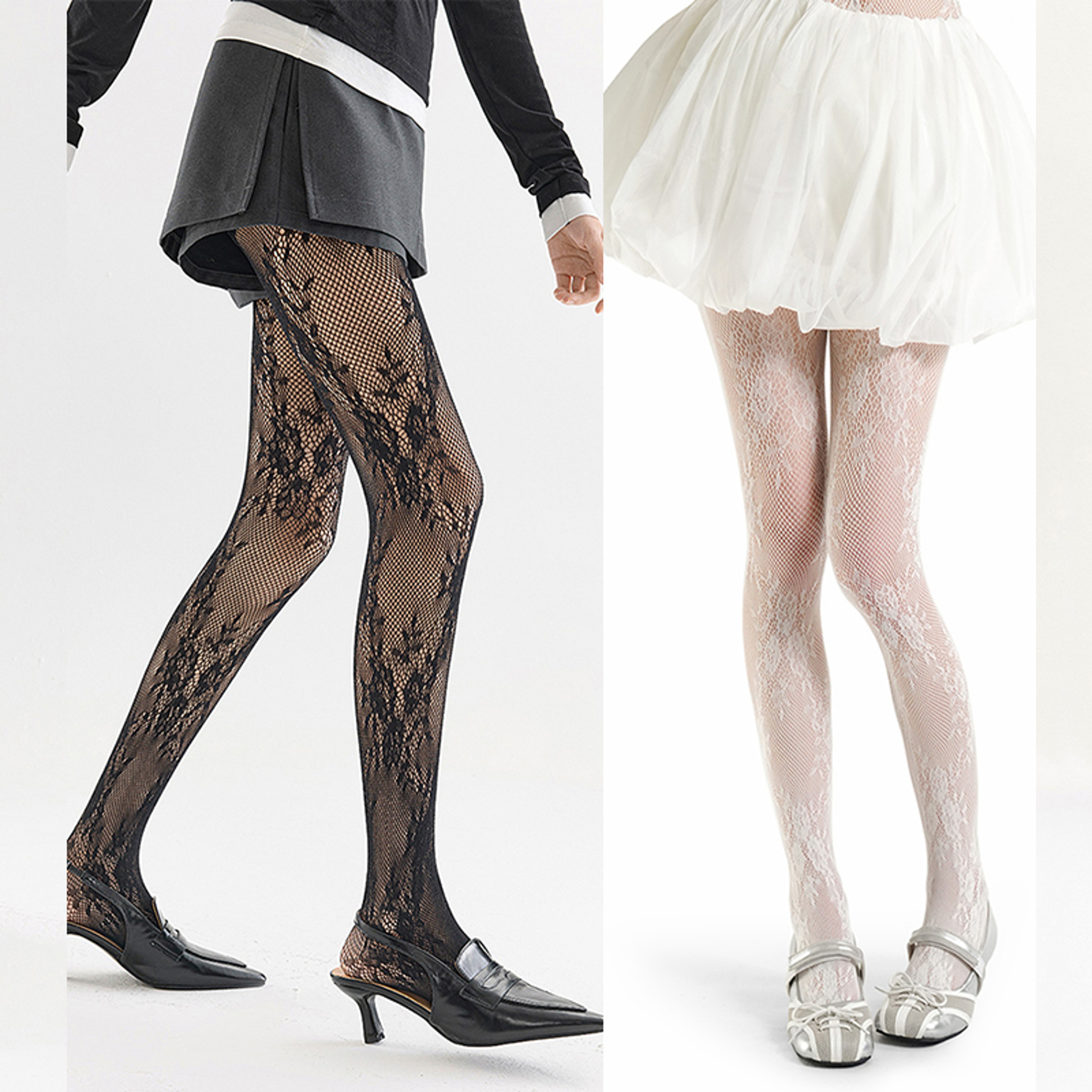 Womens Lolita Floral Lace Thigh High Stockings With Stretchy Mesh Design 11