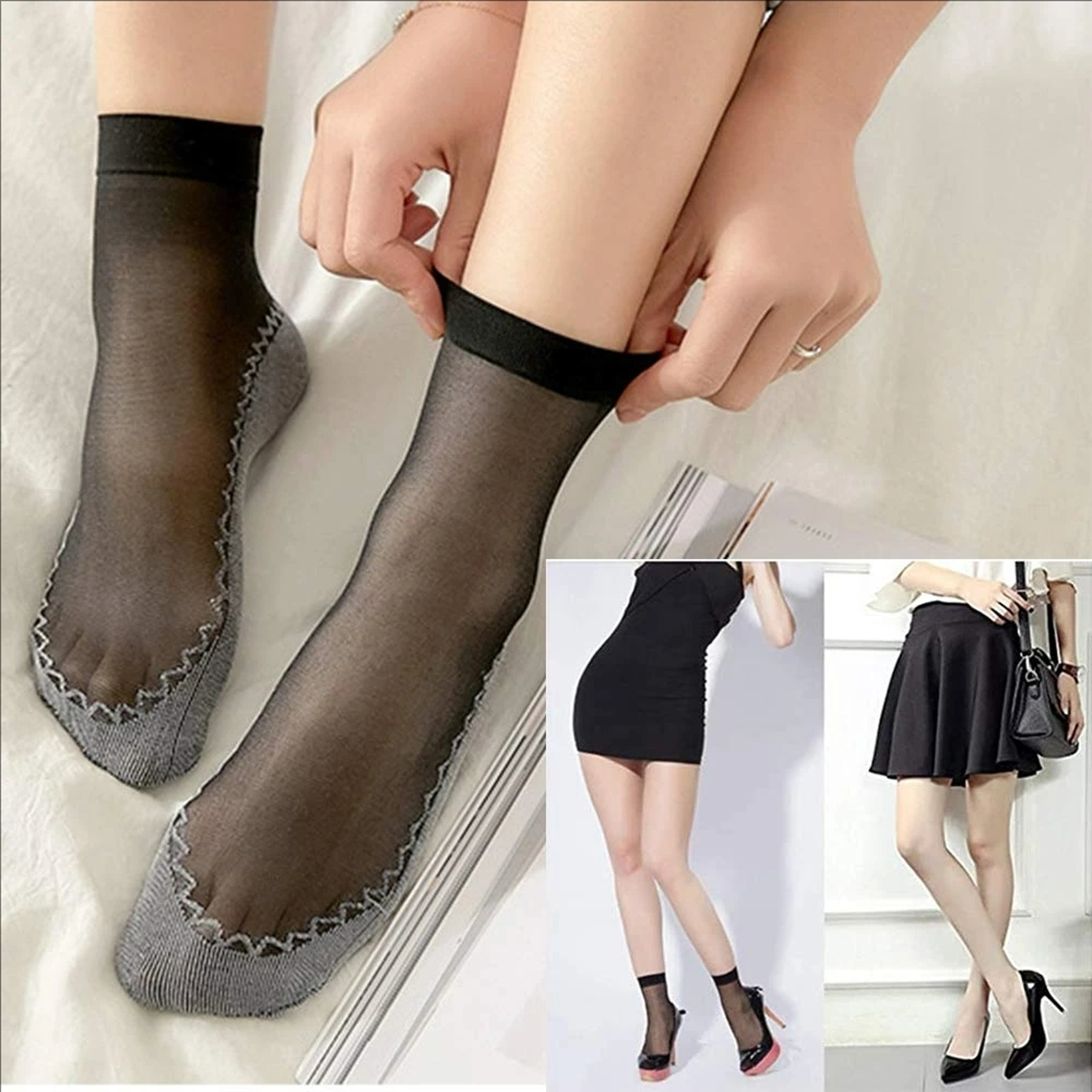 Womens UltraThin Breathable Nylon Ankle Socks With NonSlip Cotton Soles 6