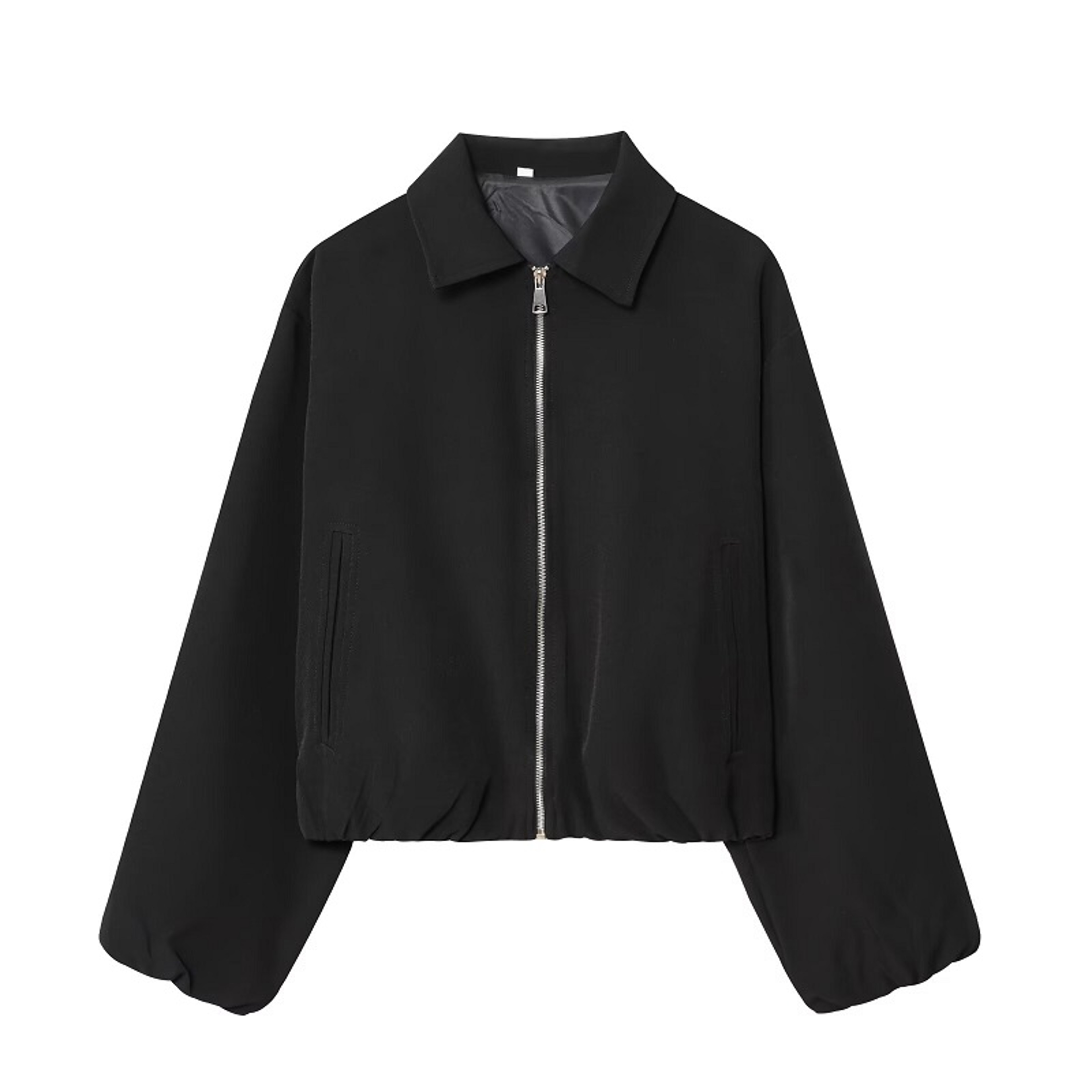 Women's Cropped Puffer Bomber Jacket with Zip Front and Turn-Down Collar – view 2