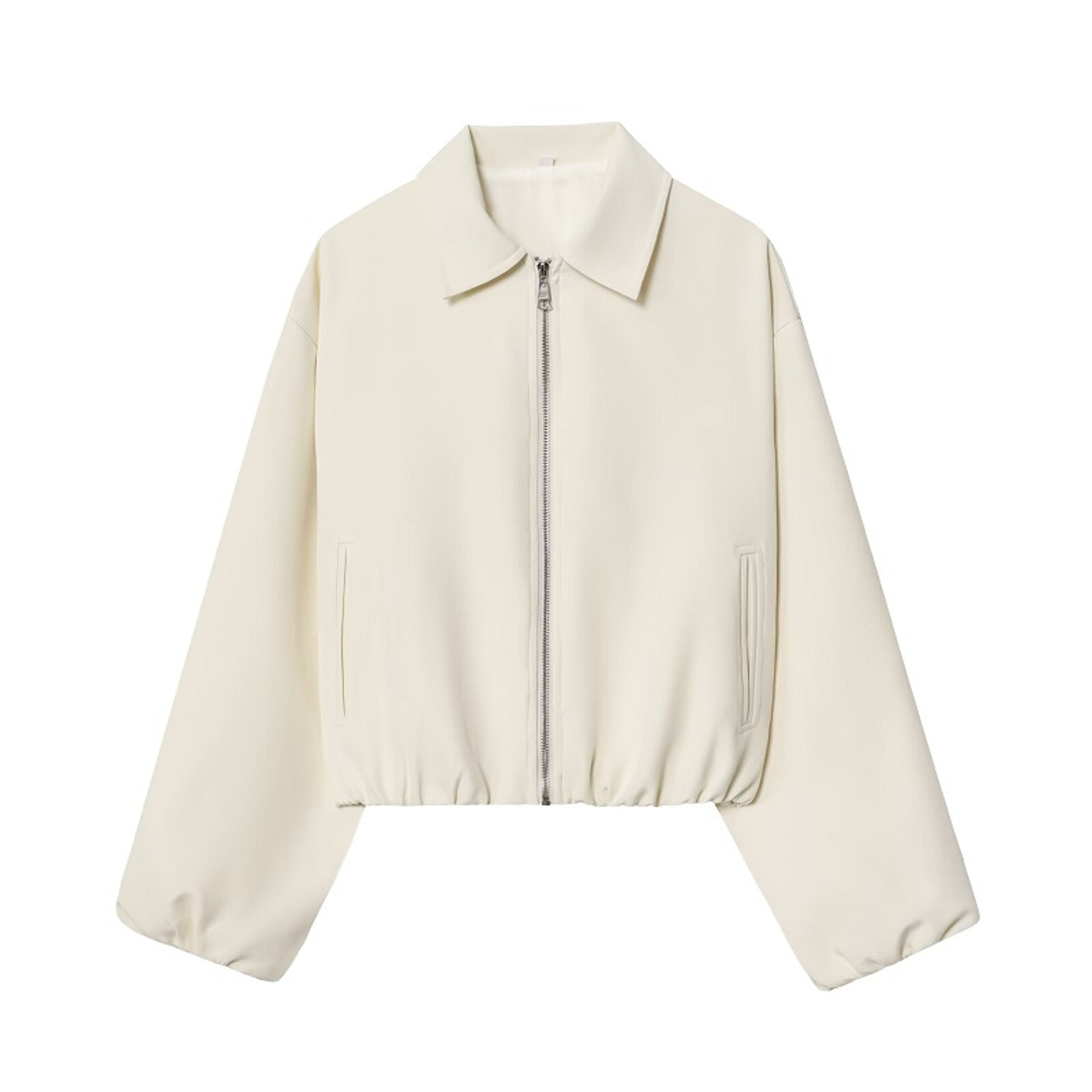 Women's Cropped Puffer Bomber Jacket with Zip Front and Turn-Down Collar – view 3