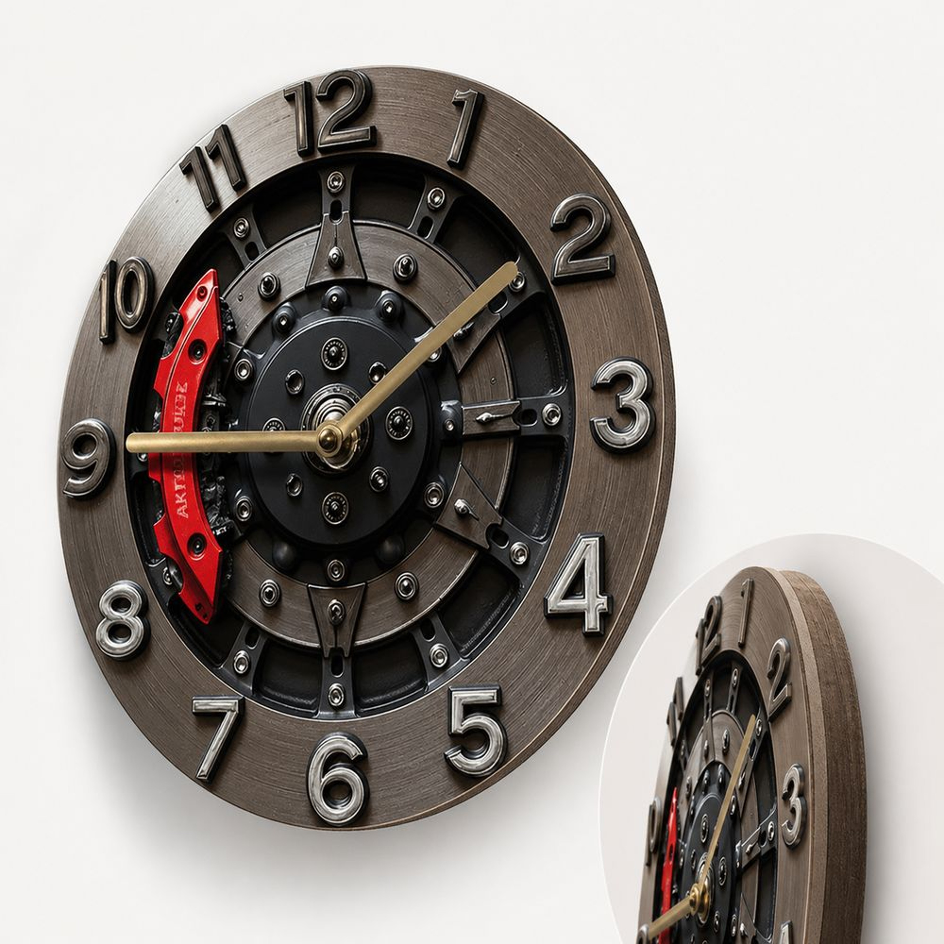 Retro Industrial Wood Gear Pattern Round Wall Clock 3