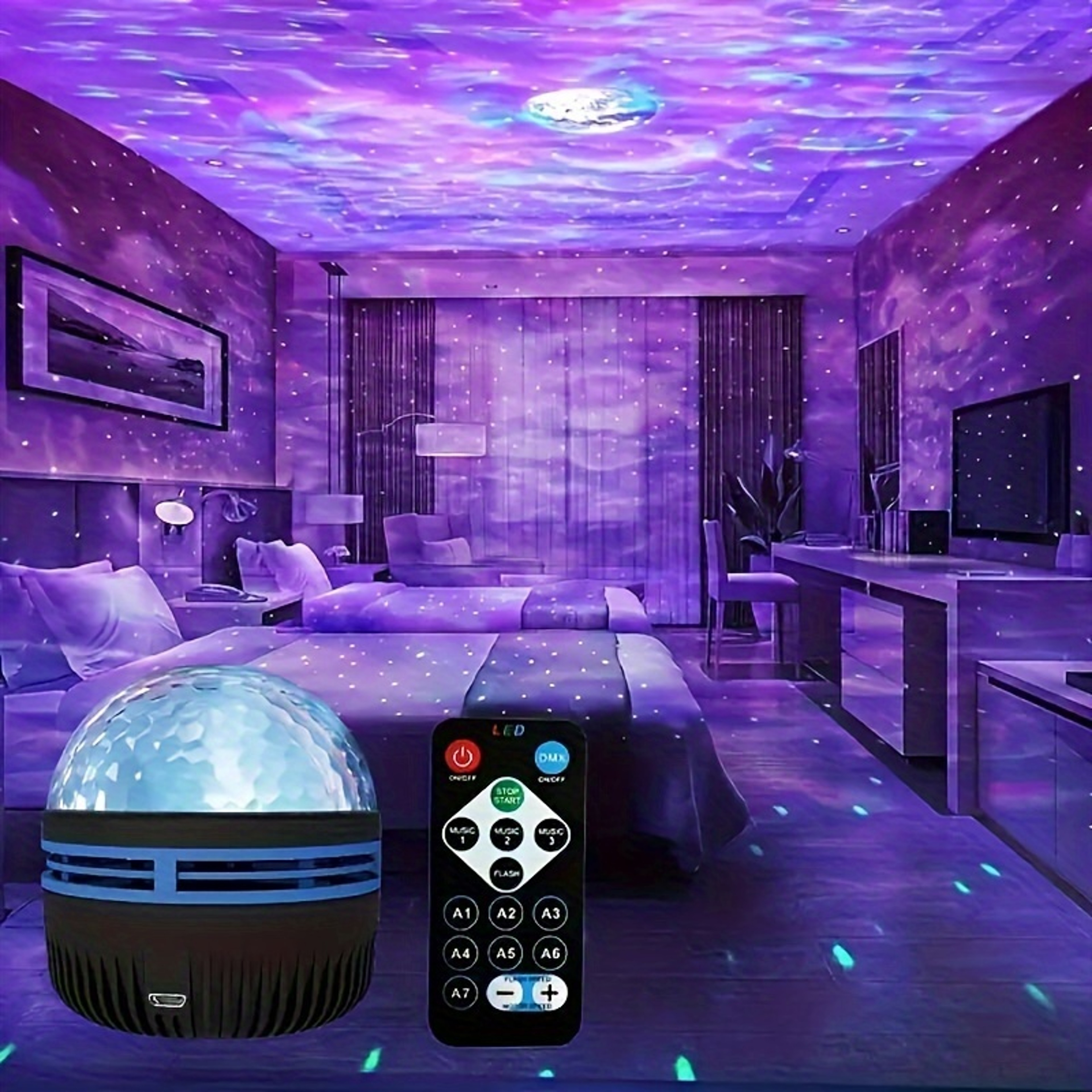LED Northern Lights Star Projector With Remote Control And Auto Rotation 1
