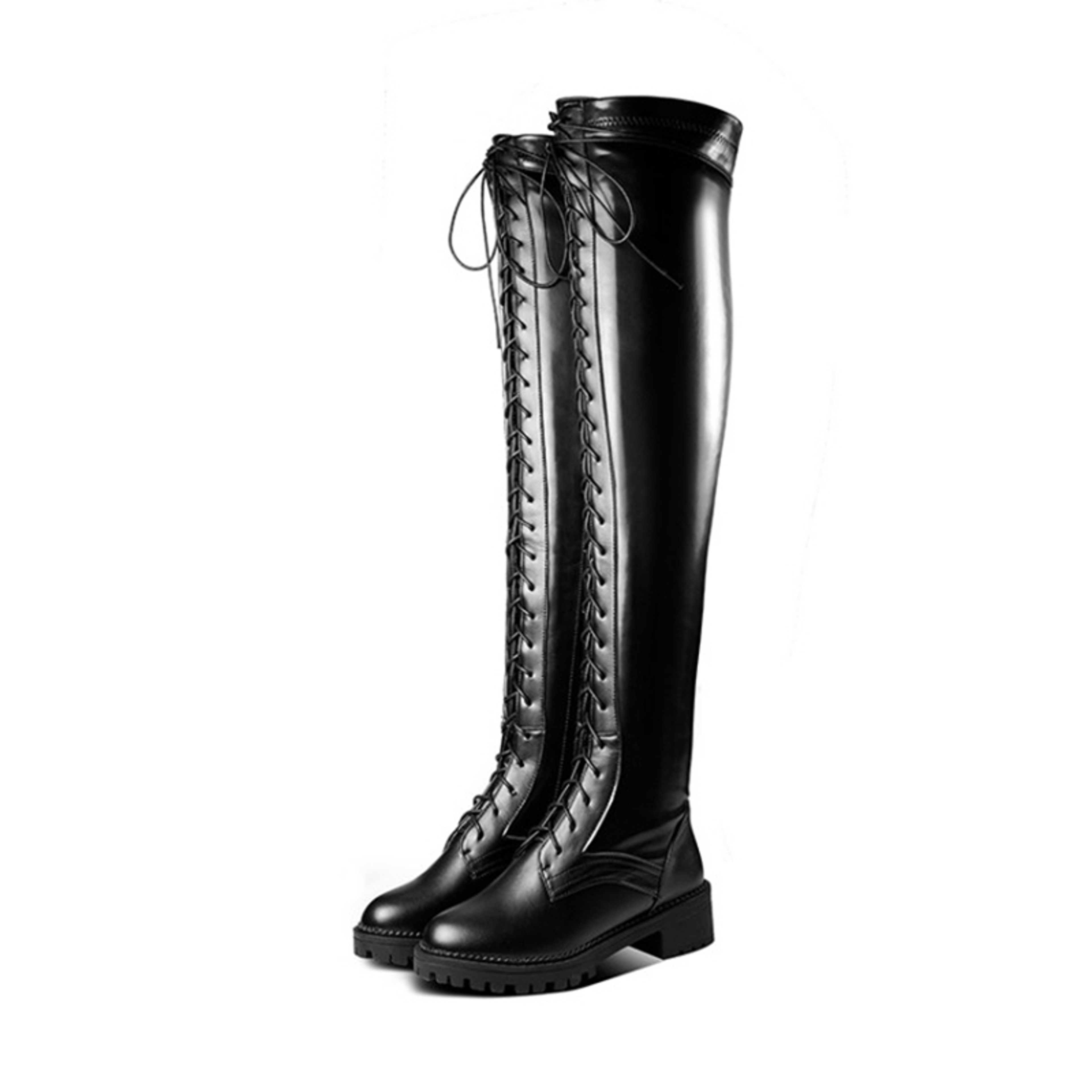 Womens OvertheKnee Platform Boots With LaceUp Detail And Block Heels 1