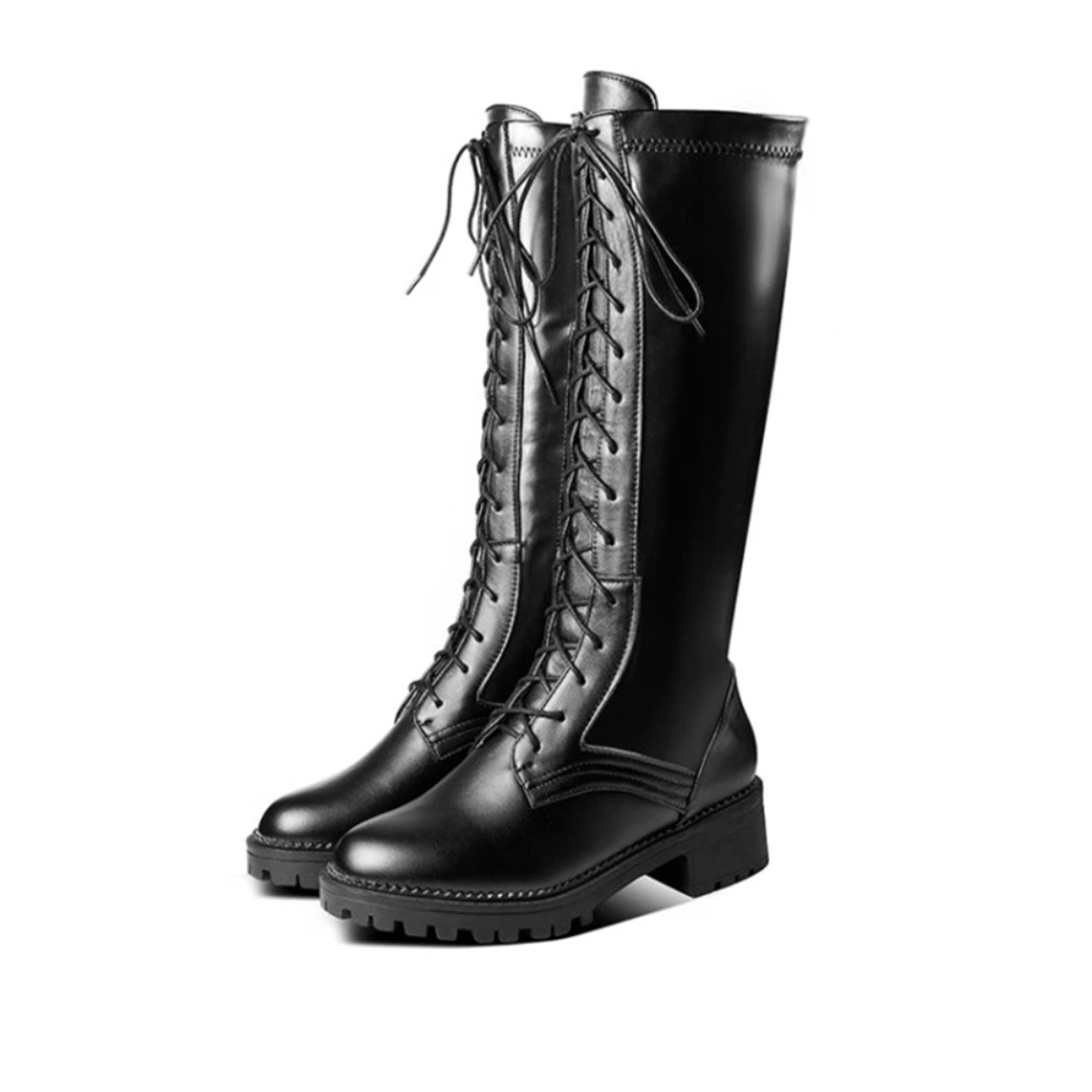 Womens OvertheKnee Platform Boots With LaceUp Detail And Block Heels 13