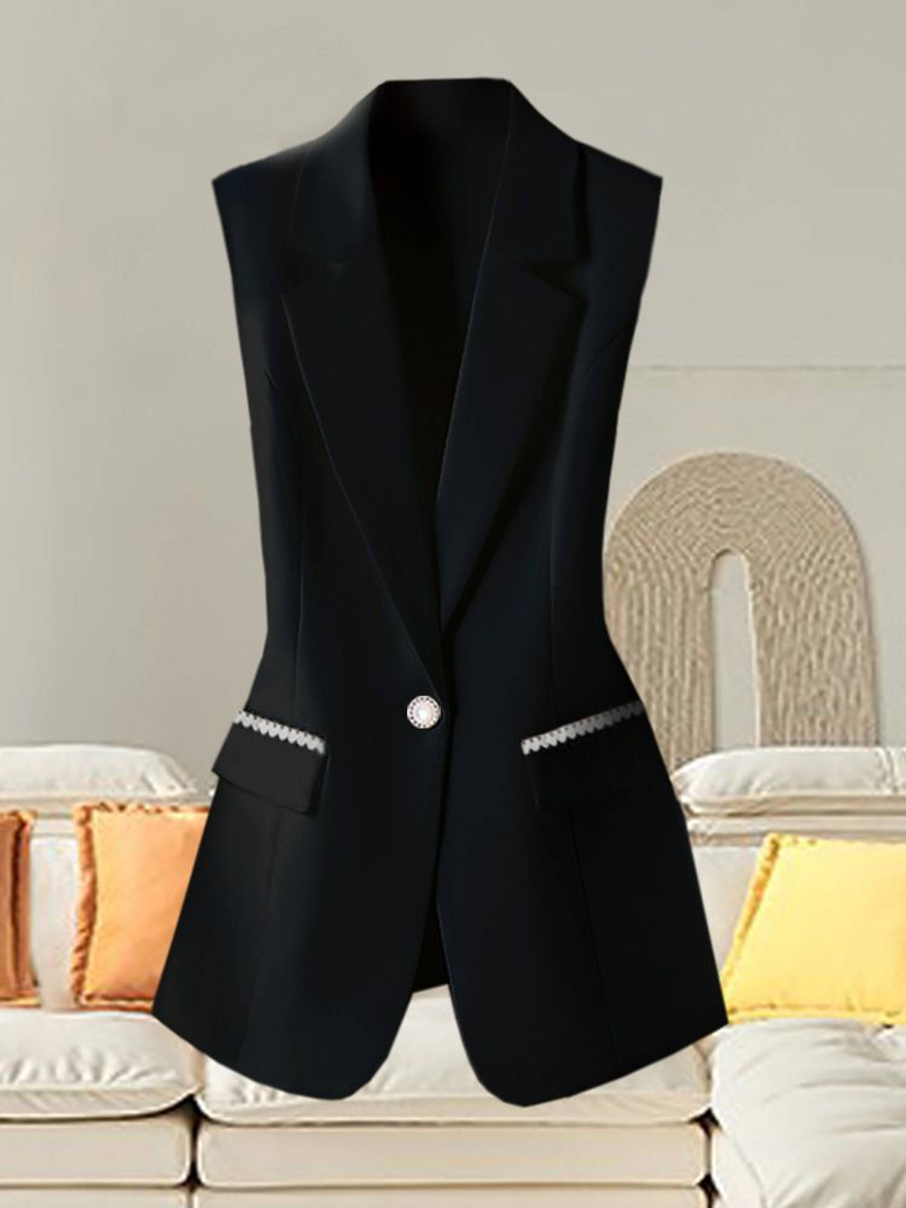 Womens Korean Style VNeck Suit Vest With Sash And Slimming Fit 5